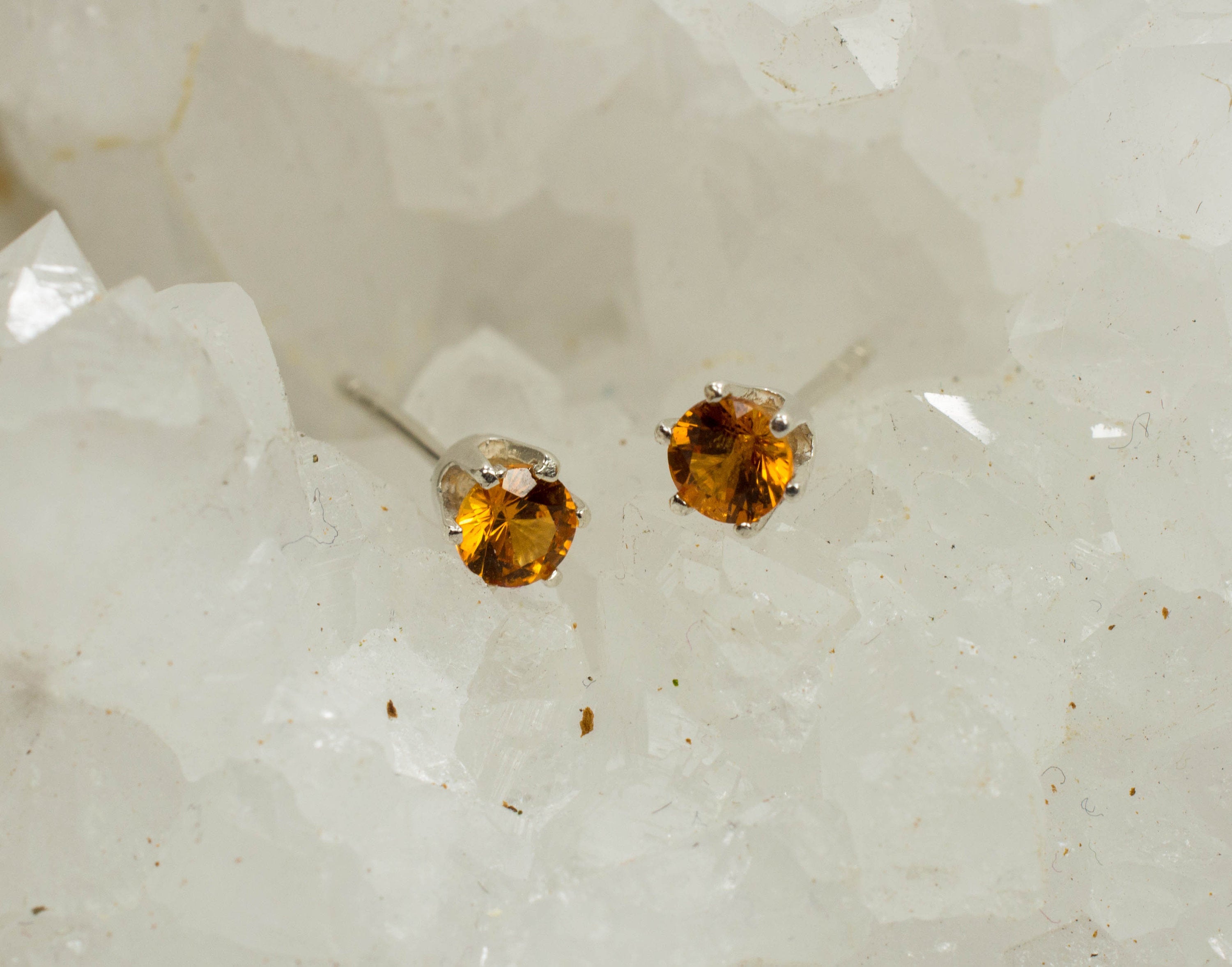 Spessartite Garnet Sterling Silver Earrings; Genuine Untreated Namibian Garnet - Mark Oliver Gems