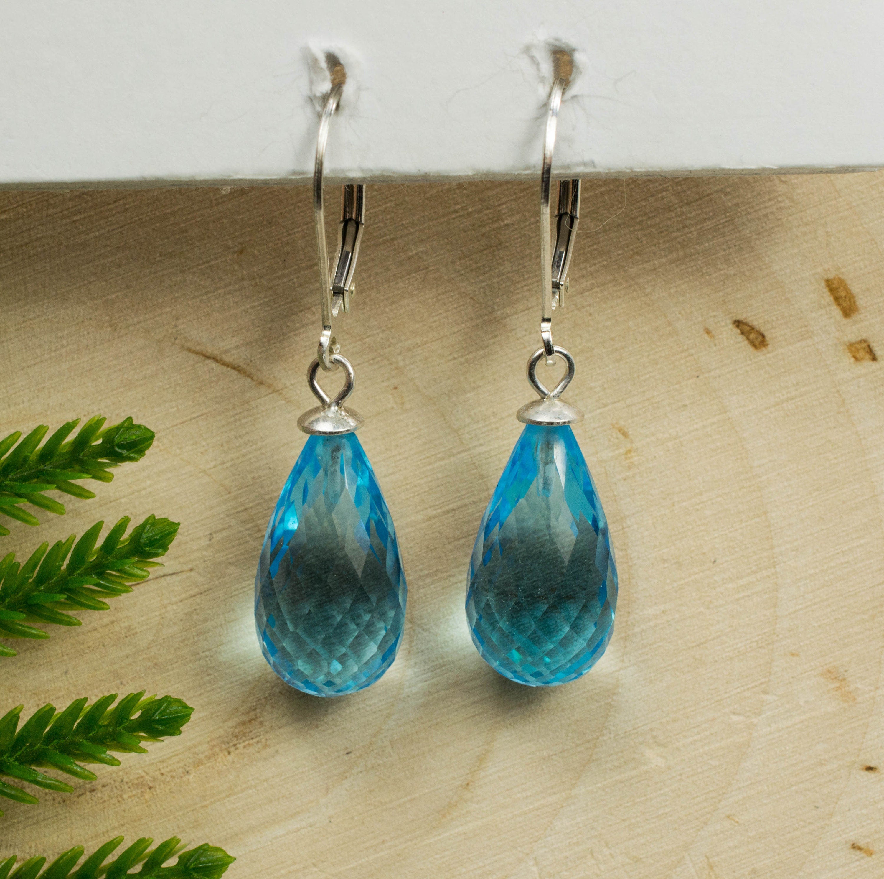 Blue Topaz Sterling Silver Earrings; Genuine Heated Brazilian Topaz - Mark Oliver Gems