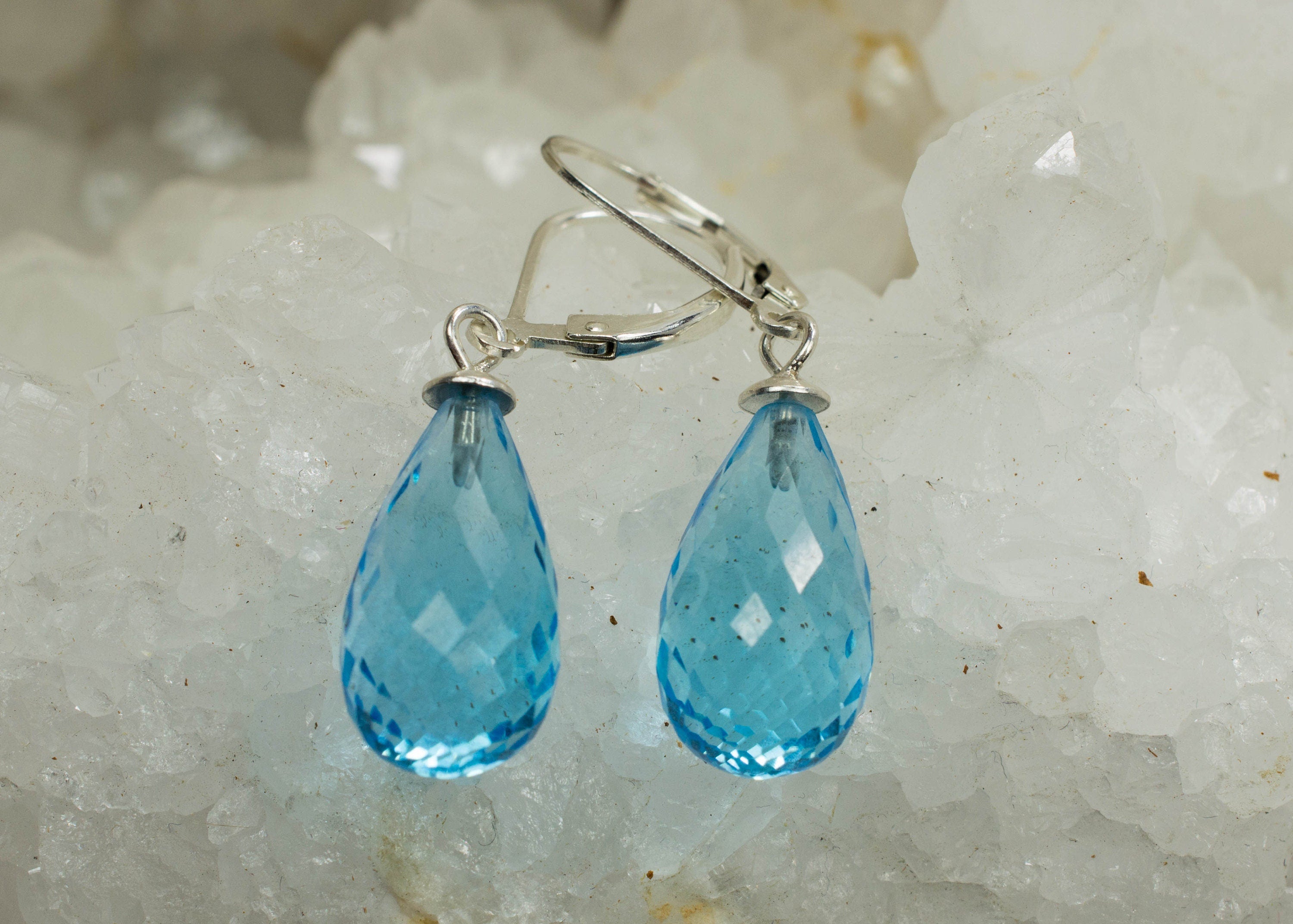 Blue Topaz Sterling Silver Earrings; Genuine Heated Brazilian Topaz - Mark Oliver Gems
