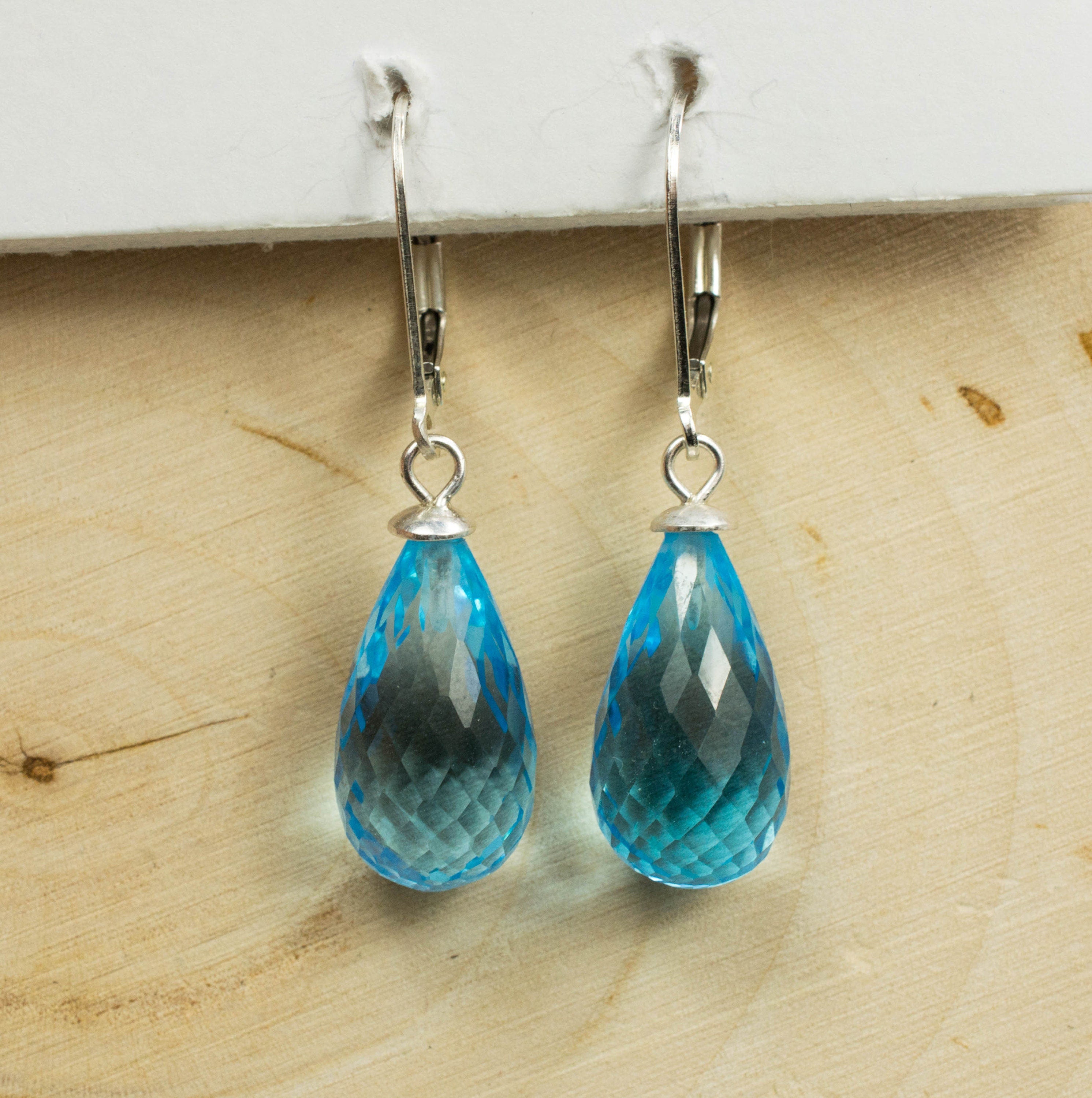 Blue Topaz Sterling Silver Earrings; Genuine Heated Brazilian Topaz - Mark Oliver Gems