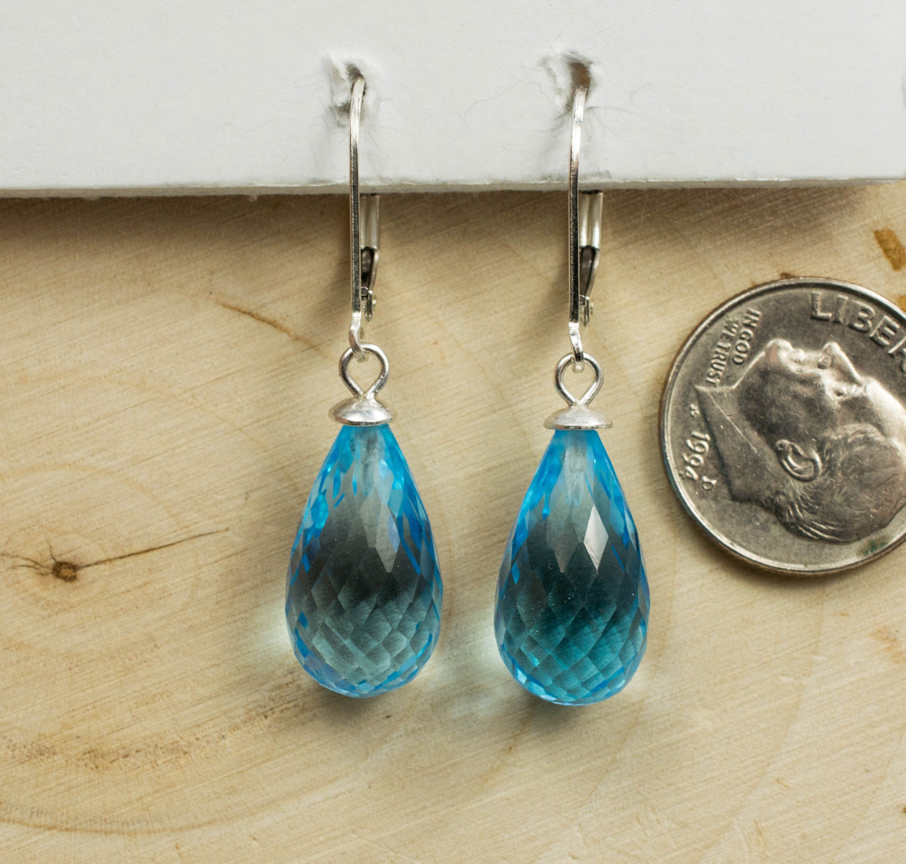 Blue Topaz Sterling Silver Earrings; Genuine Heated Brazilian Topaz - Mark Oliver Gems