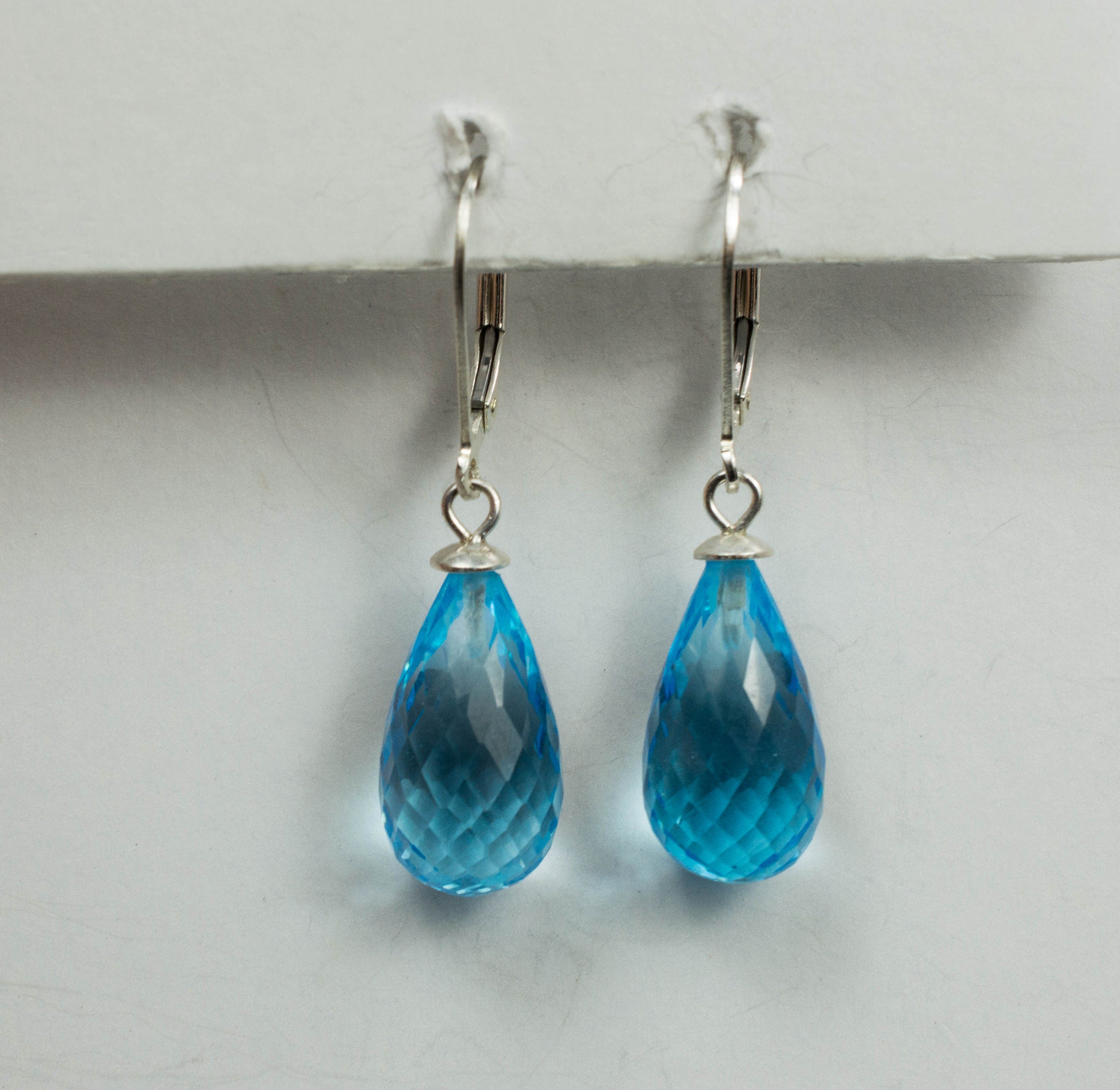 Blue Topaz Sterling Silver Earrings; Genuine Heated Brazilian Topaz - Mark Oliver Gems
