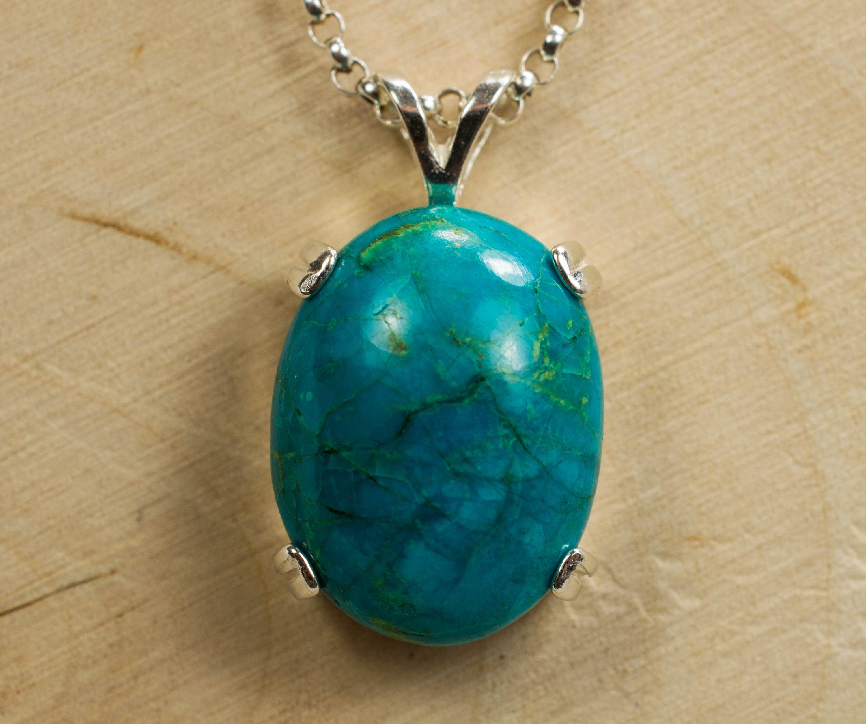 Chrysocolla Sterling Silver Pendant; Genuine Untreated Mexican Chrysocolla - Mark Oliver Gems
