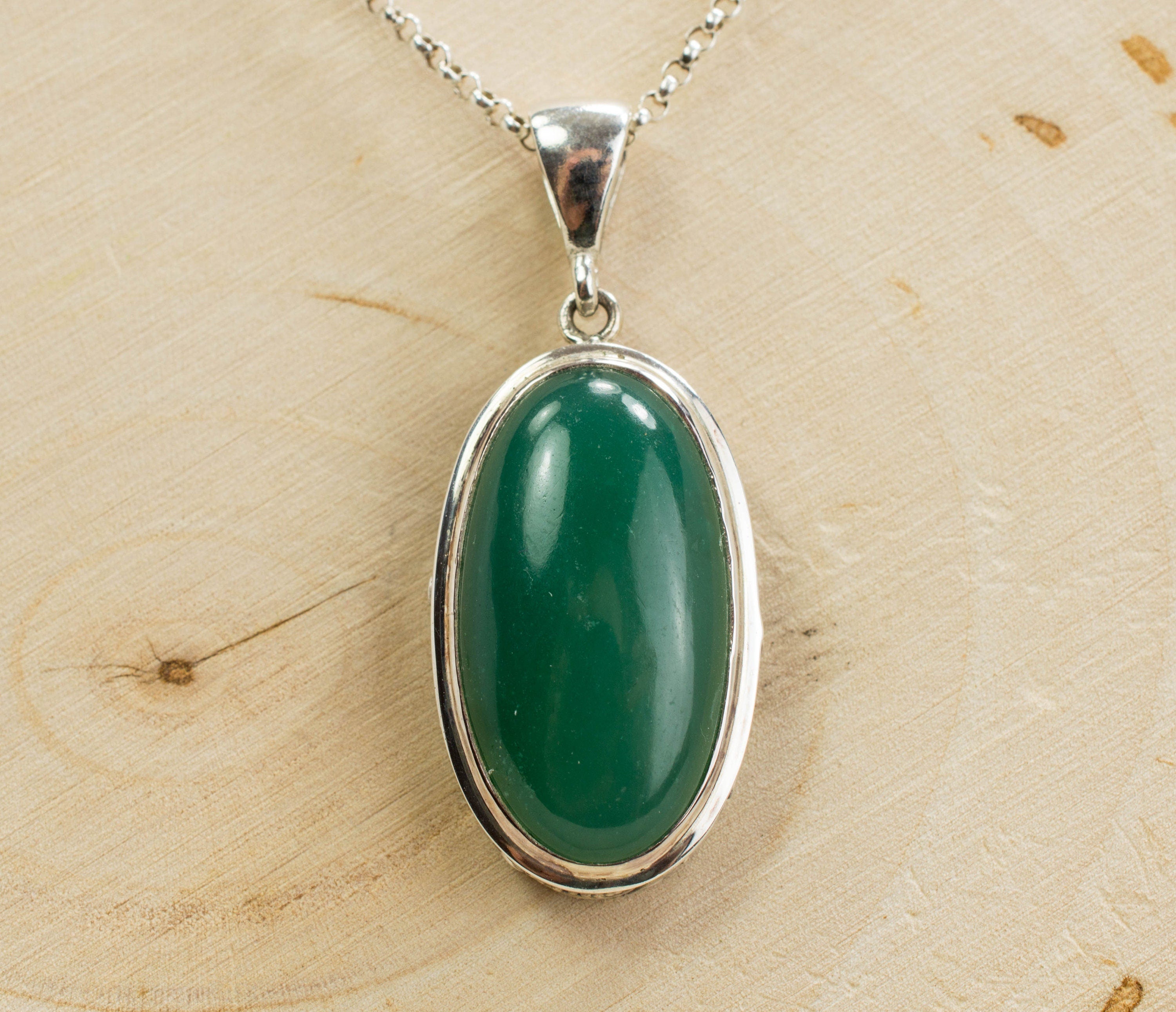 Chalcedony Sterling Silver Pendant; Genuine Untreated Zimbabwe Chrome Chalcedony - Mark Oliver Gems