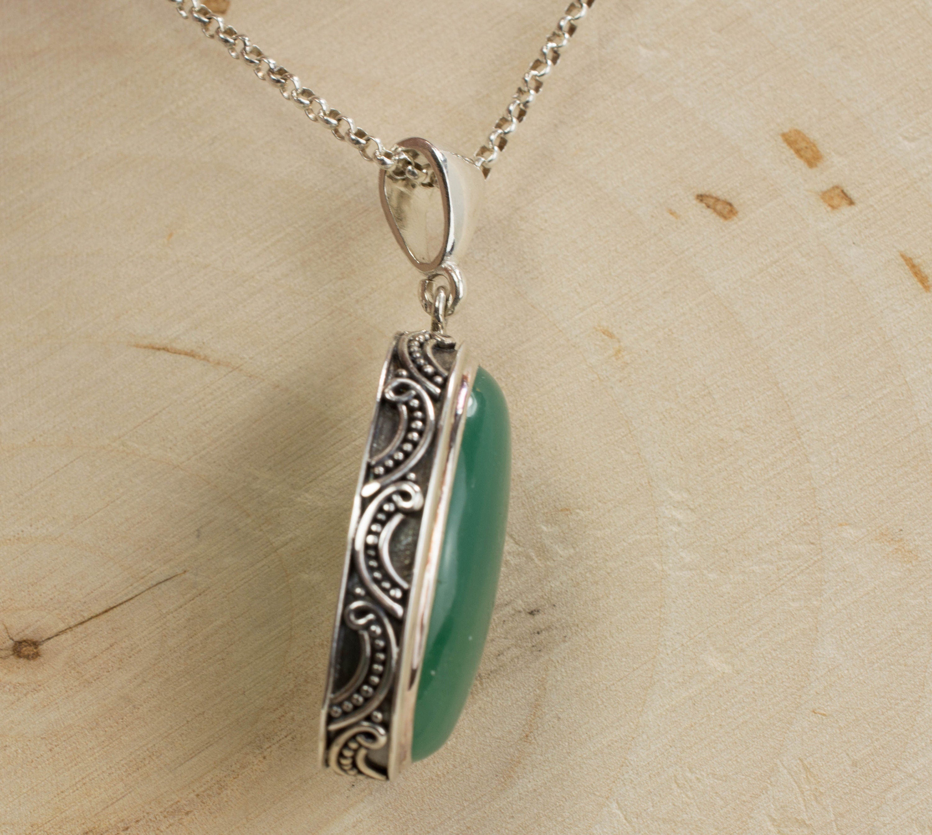 Chalcedony Sterling Silver Pendant; Genuine Untreated Zimbabwe Chrome Chalcedony - Mark Oliver Gems