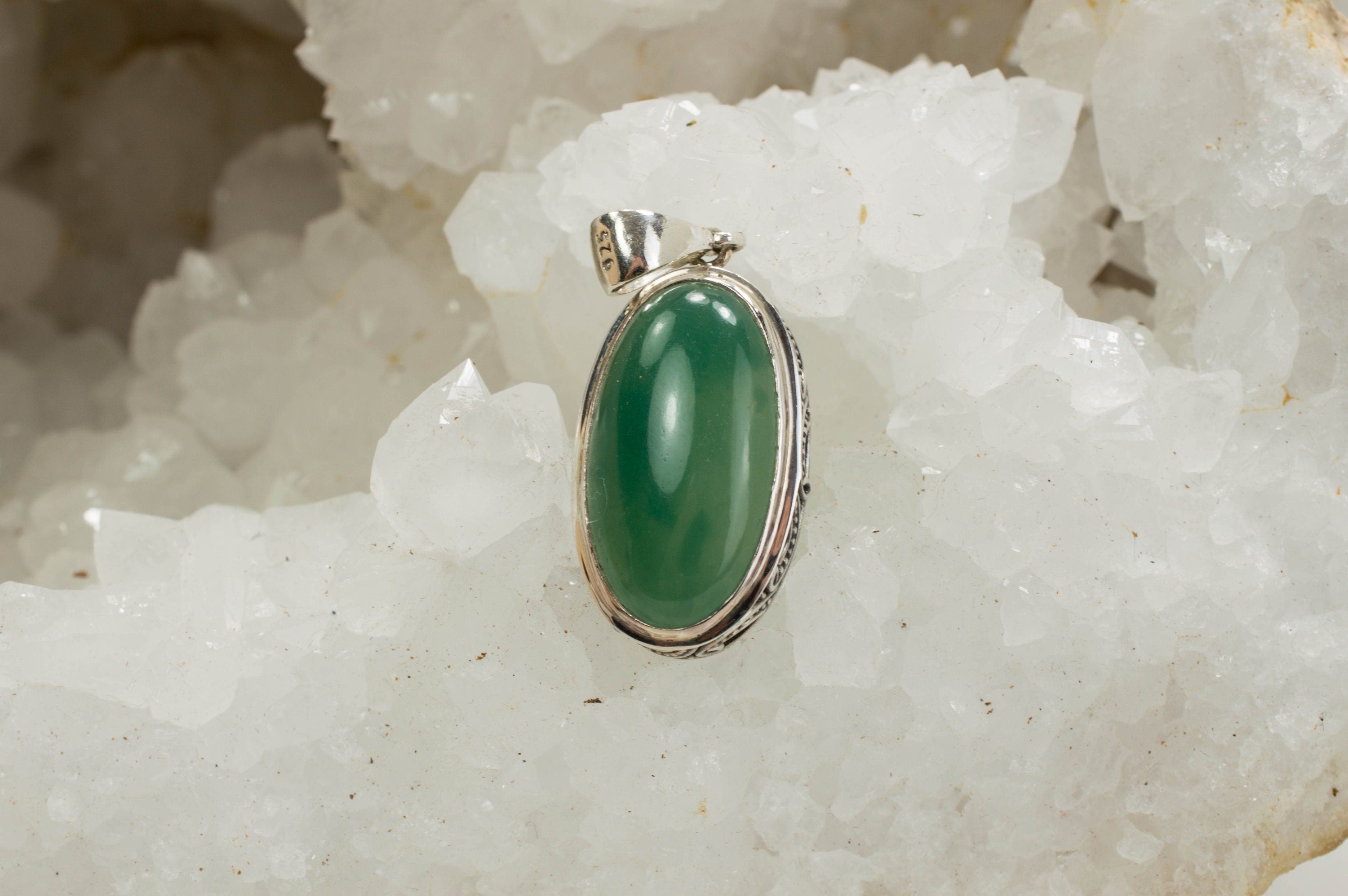 Chalcedony Sterling Silver Pendant; Genuine Untreated Zimbabwe Chrome Chalcedony - Mark Oliver Gems