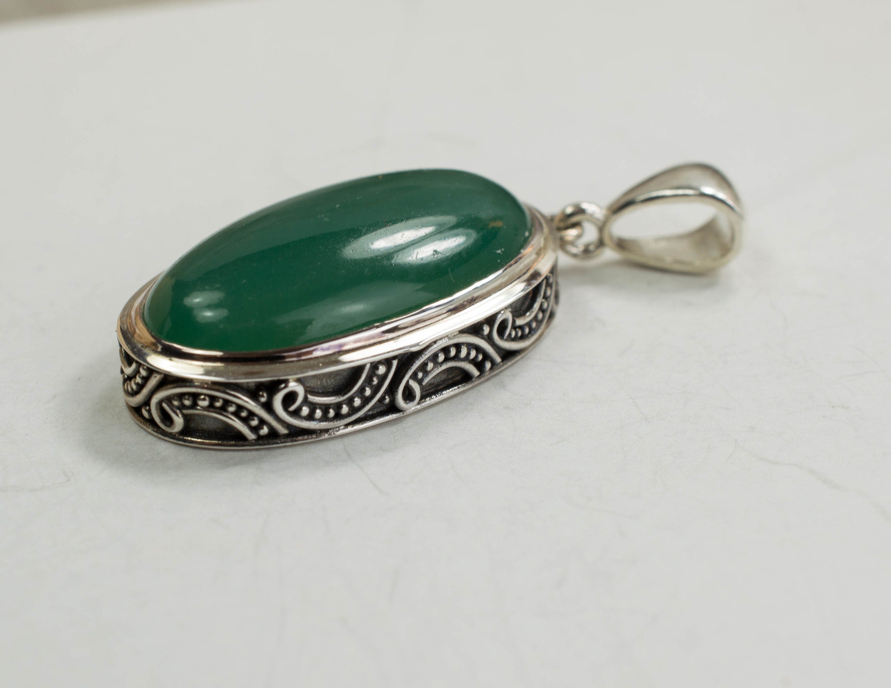 Chalcedony Sterling Silver Pendant; Genuine Untreated Zimbabwe Chrome Chalcedony - Mark Oliver Gems