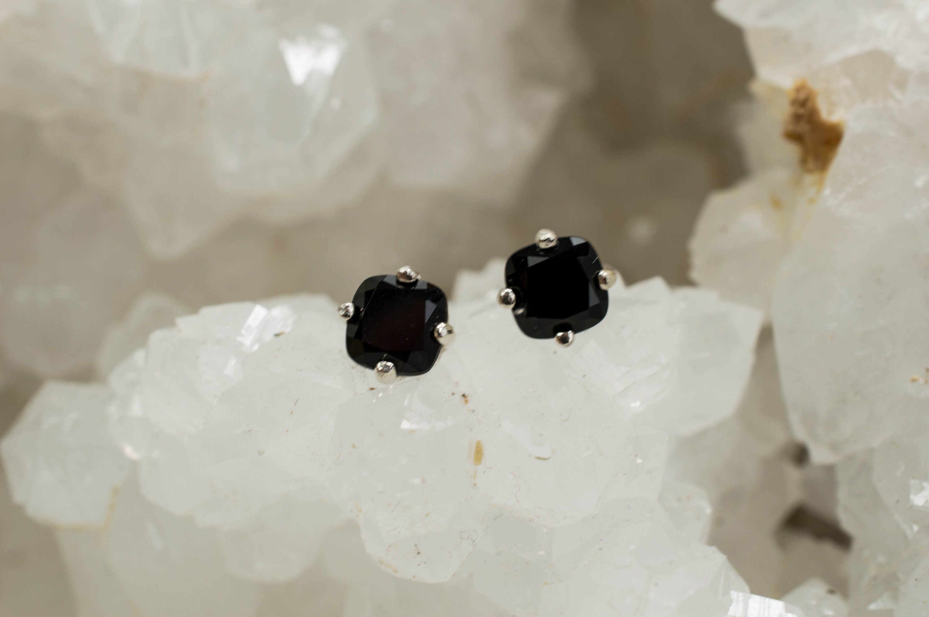 Black Onyx Sterling Silver Earrings; Genuine Untreated Brazil Onyx - Mark Oliver Gems