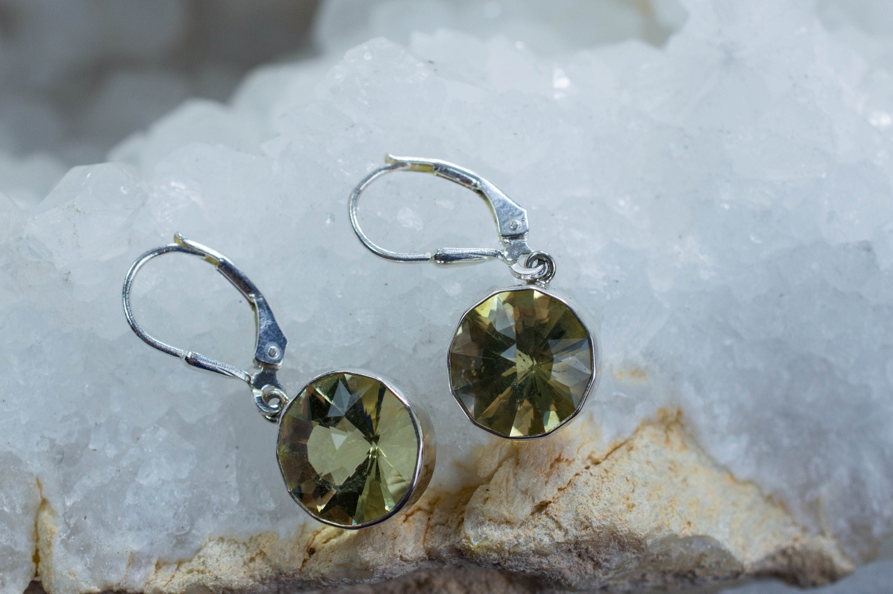 Lemon Quartz Sterling Silver Earrings; Genuine Untreated Brazilian Quartz - Mark Oliver Gems