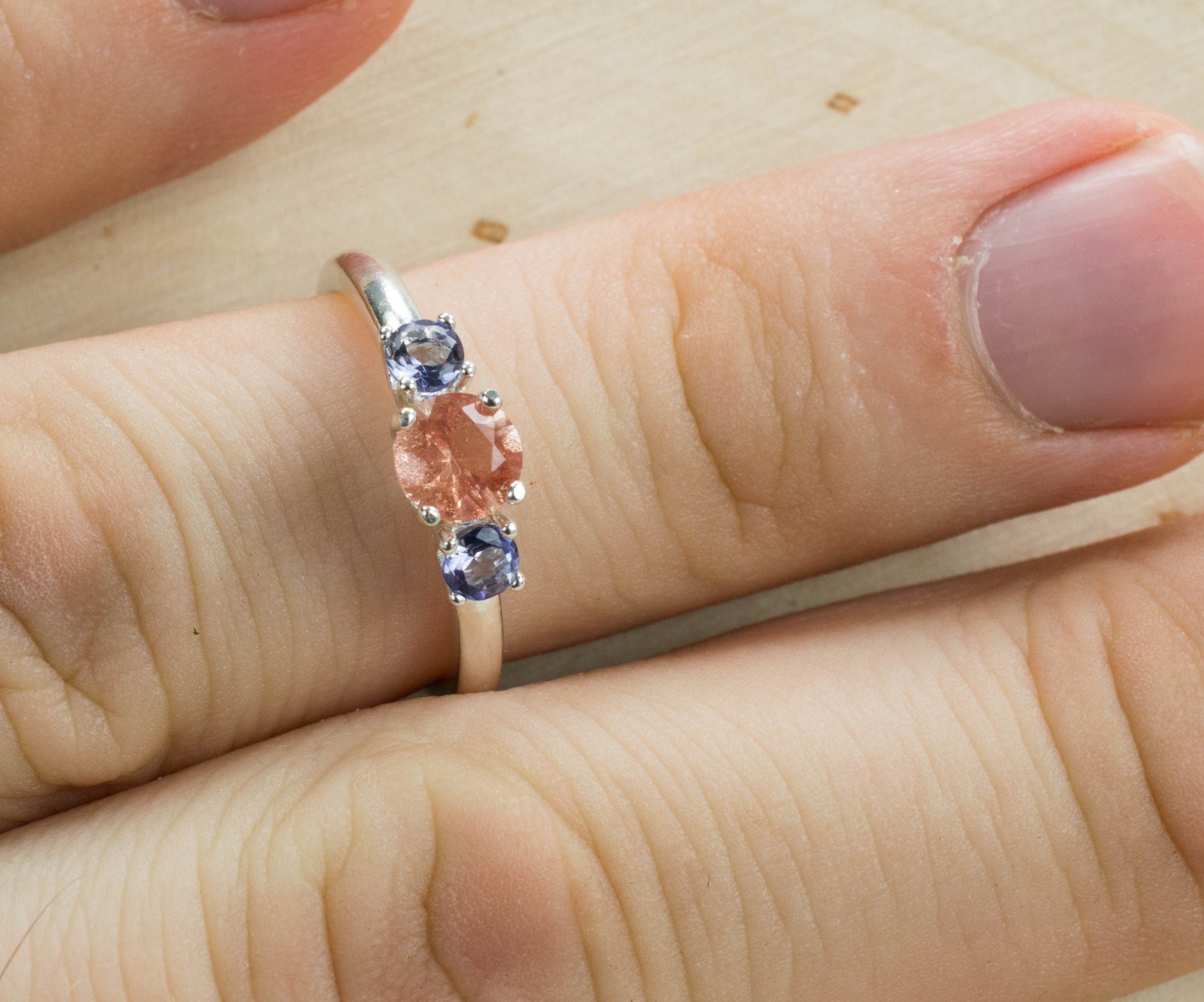 Oregon Sunstone and Iolite Sterling Silver Ring, Genuine Untreated Sunstone and Iolite; Iolite Ring - Mark Oliver Gems