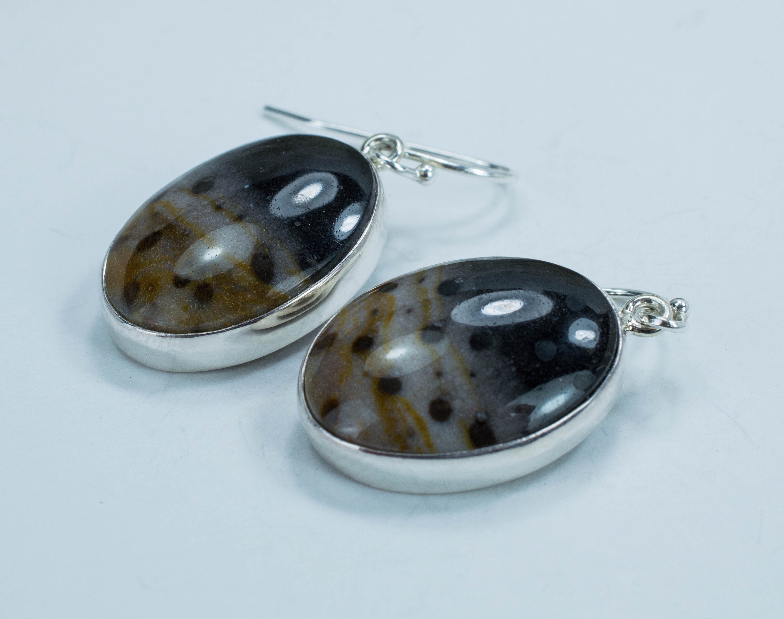 Petrified Palm / Palmoxylon Sterling Silver Earrings; Genuine Untreated Petrified Palm - Mark Oliver Gems