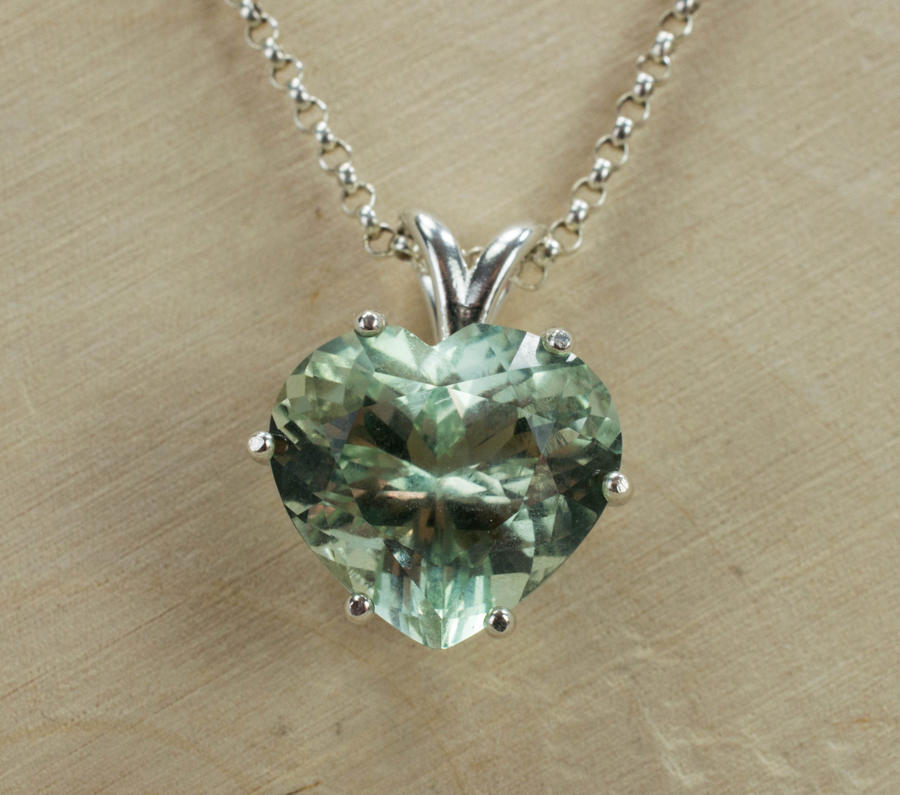 Green Amethyst Sterling Silver Pendant; Genuine Brazilian Prasiolite - Mark Oliver Gems