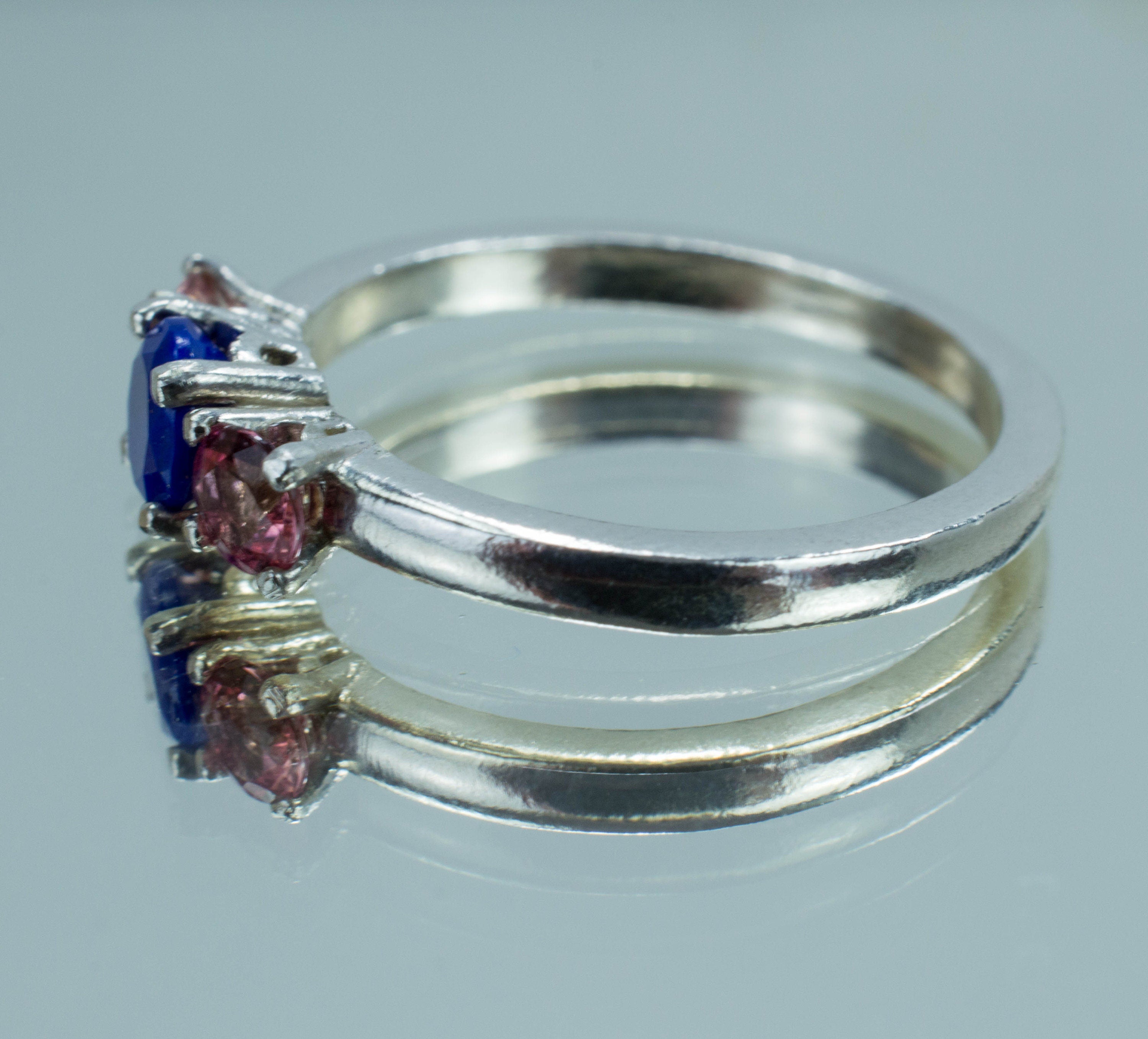 Lapis Lazuli and Pink Tourmaline Sterling Silver Ring, Genuine Untreated Lapis and Tourmaline; Tourmaline Ring; Lapis Ring - Mark Oliver Gems