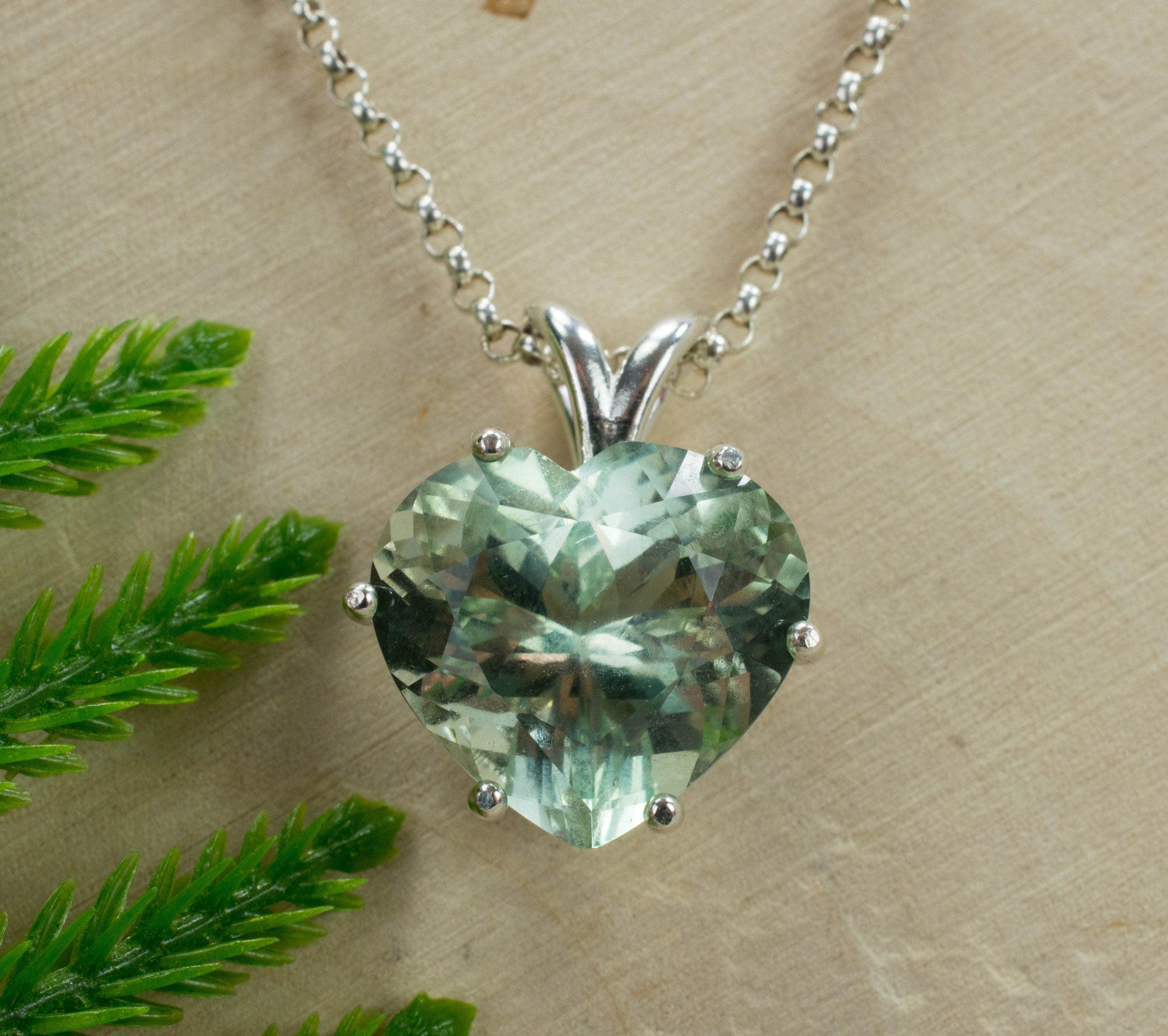 Green Amethyst Sterling Silver Pendant; Genuine Brazilian Prasiolite - Mark Oliver Gems