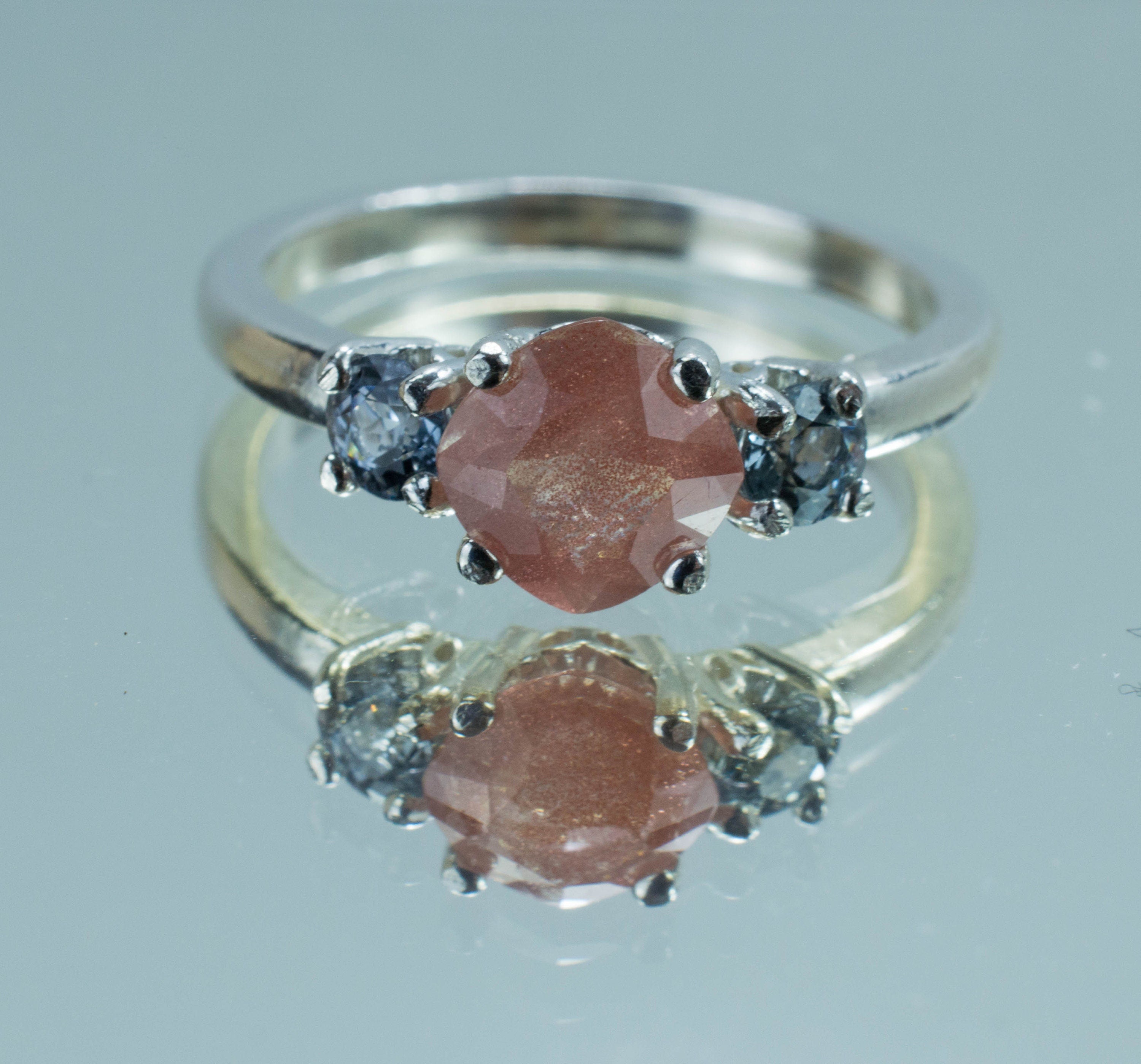 Oregon Sunstone and Gray Spinel Sterling Silver Ring, Genuine Untreated Sunstone and Spinel; Sunstone Ring; Gray Spinel Ring - Mark Oliver Gems