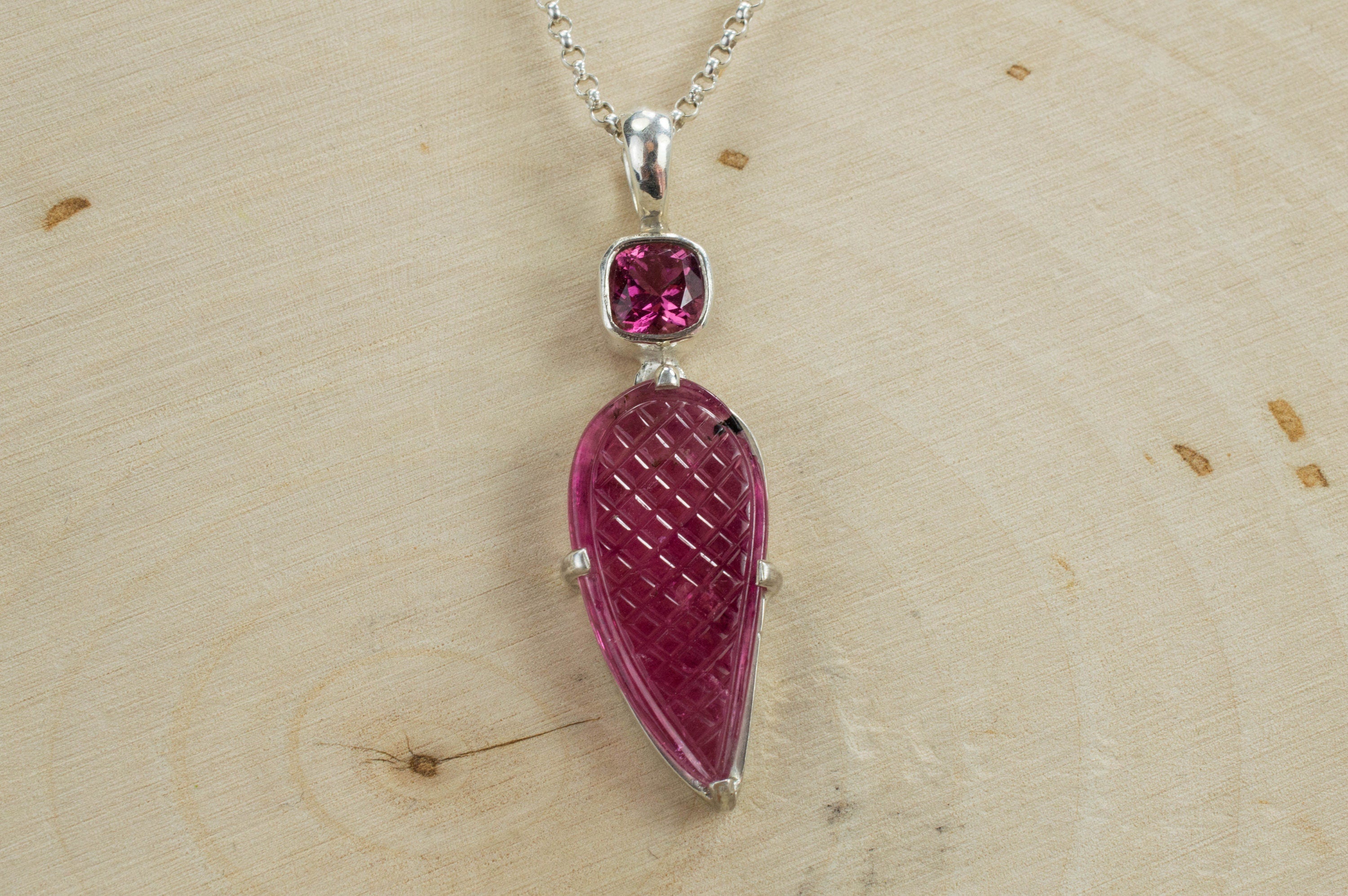 Pink Tourmaline Sterling Silver Pendant; Genuine Untreated Brazilian Tourmaline - Mark Oliver Gems