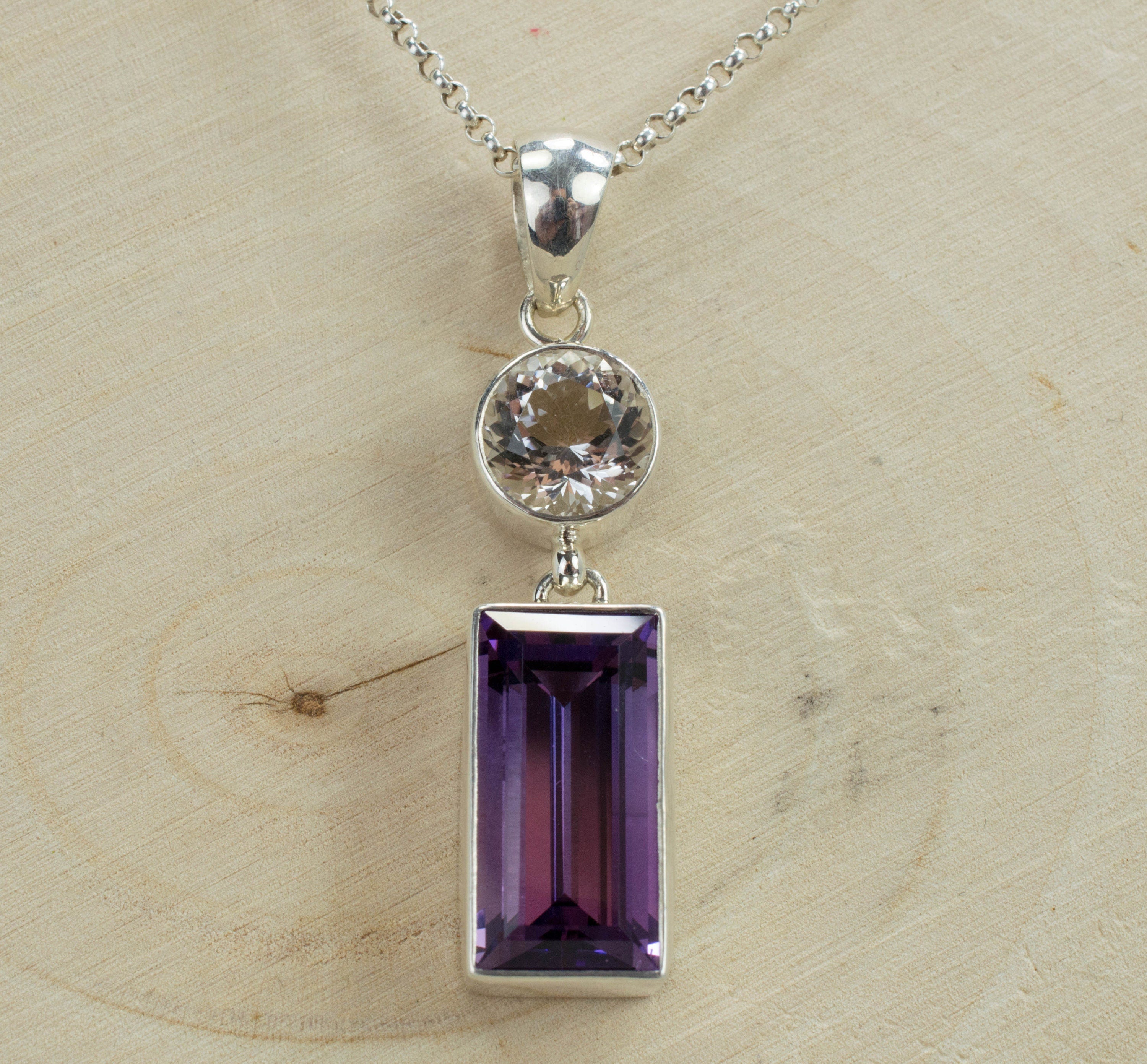 Amethyst and Quartz Sterling Silver Pendant; Genuine Untreated Brazilian Amethyst and Tanzanian Quartz; Amethyst Pendant - Mark Oliver Gems