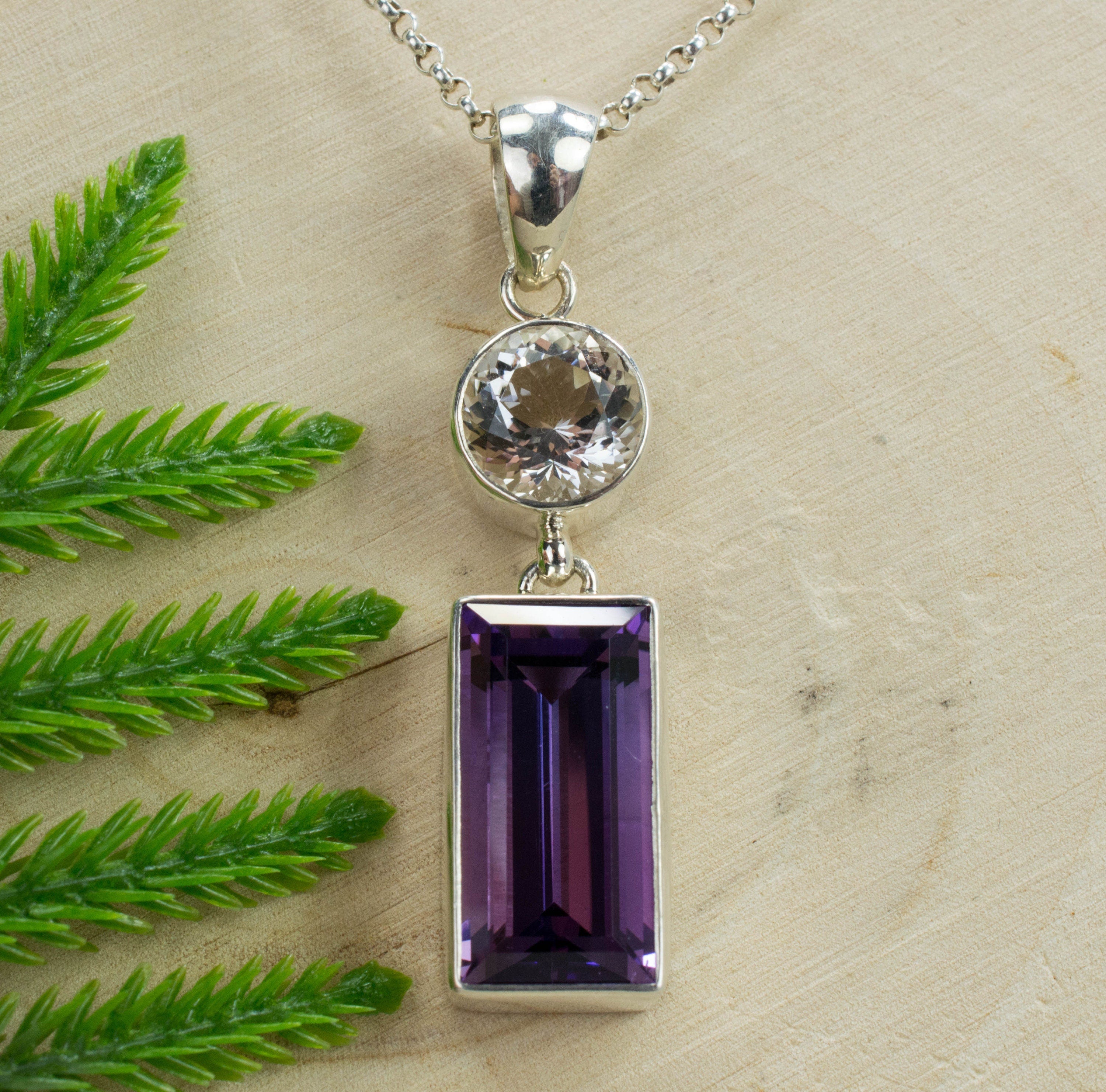 Amethyst and Quartz Sterling Silver Pendant; Genuine Untreated Brazilian Amethyst and Tanzanian Quartz; Amethyst Pendant - Mark Oliver Gems