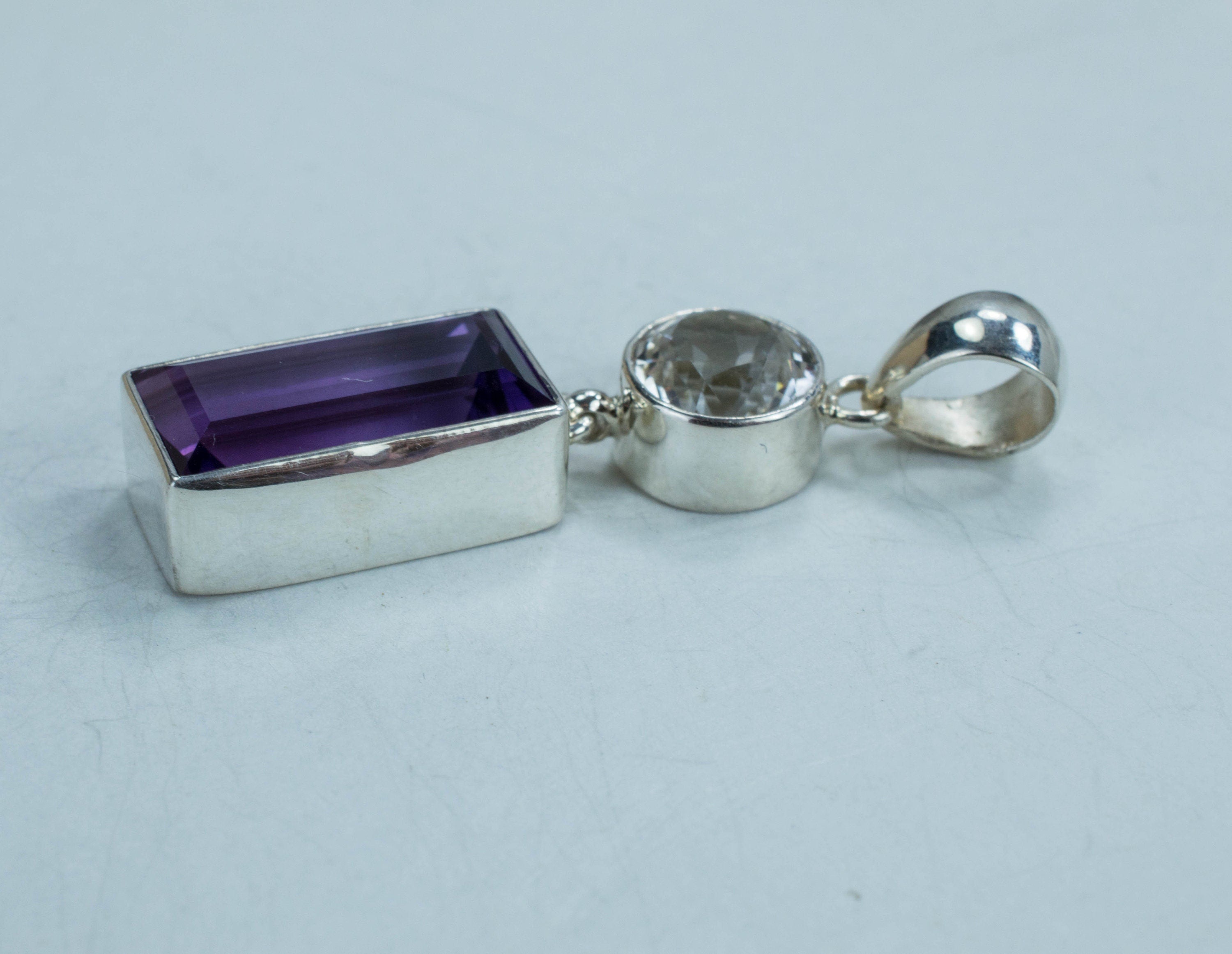 Amethyst and Quartz Sterling Silver Pendant; Genuine Untreated Brazilian Amethyst and Tanzanian Quartz; Amethyst Pendant - Mark Oliver Gems