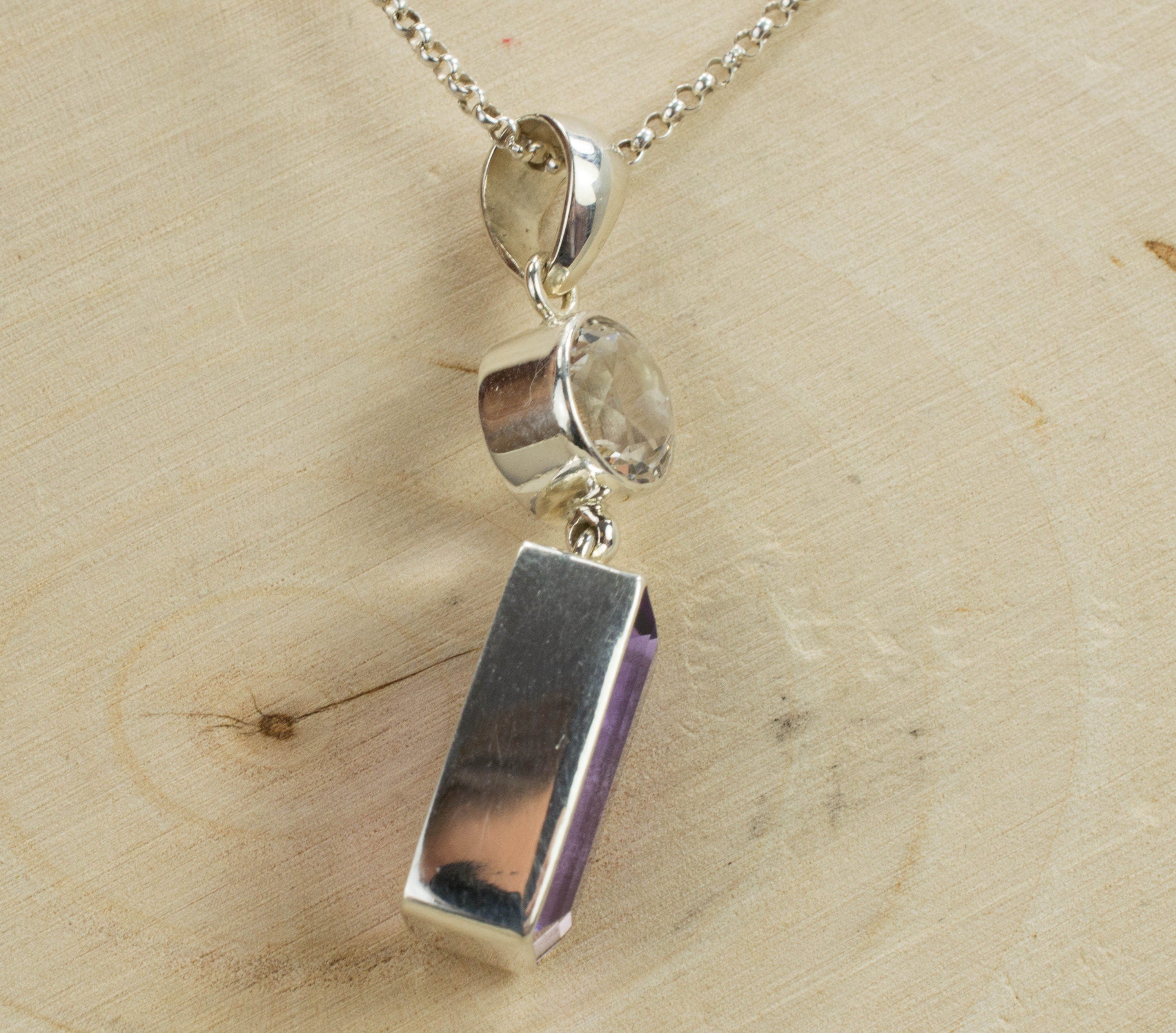 Amethyst and Quartz Sterling Silver Pendant; Genuine Untreated Brazilian Amethyst and Tanzanian Quartz; Amethyst Pendant - Mark Oliver Gems