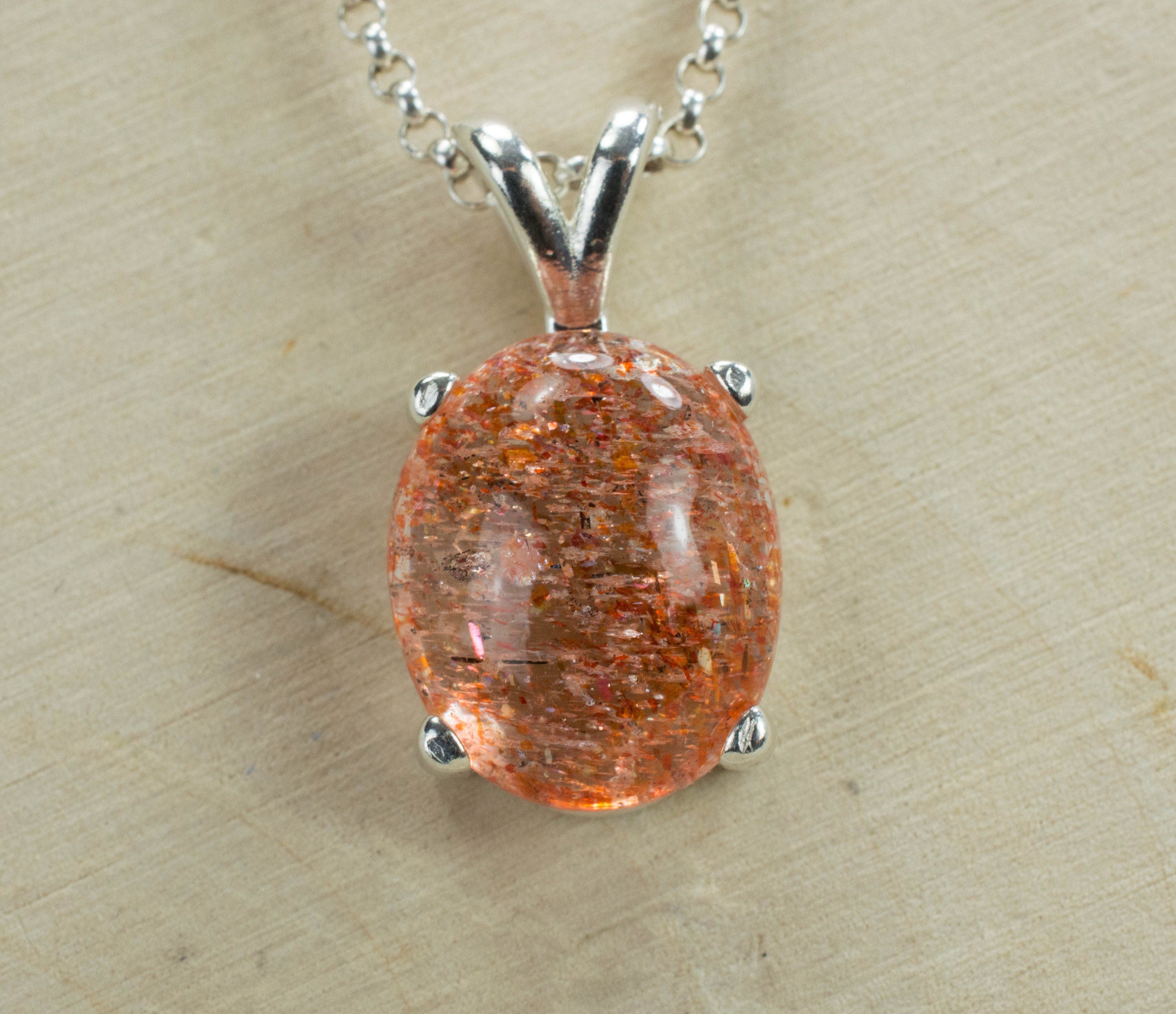 Sunstone Sterling Silver Pendant; Genuine Untreated Tanzanian Strawberry Sunstone; Sunstone Necklace - Mark Oliver Gems