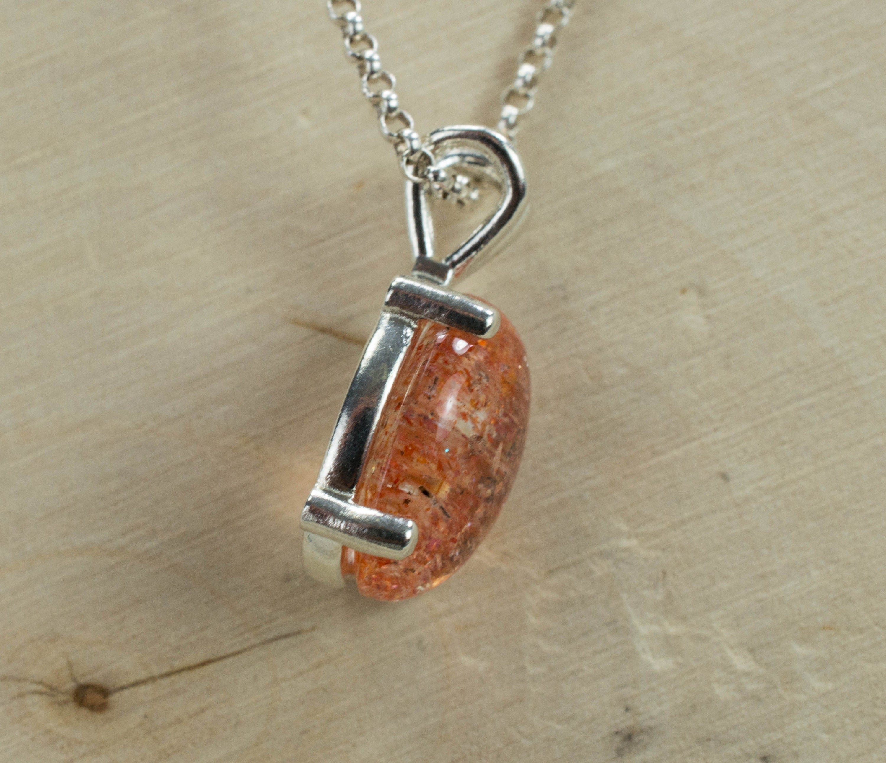 Sunstone Sterling Silver Pendant; Genuine Untreated Tanzanian Strawberry Sunstone; Sunstone Necklace - Mark Oliver Gems