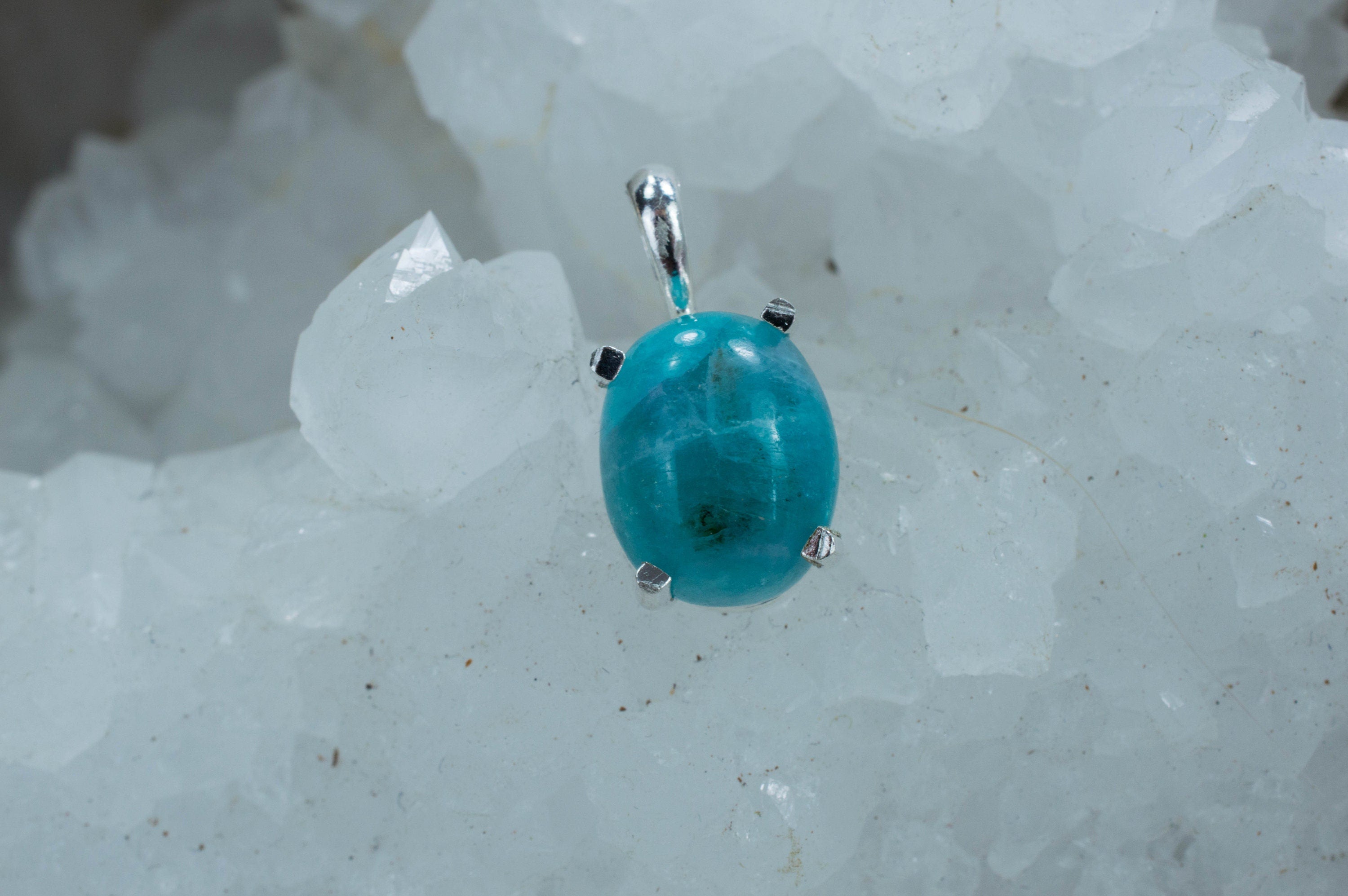 Paraiba Tourmaline in Quartz Sterling Silver Pendant; Genuine Untreated Brazilian Tourmaline and Quartz; Paraiba Tourmaline Pendant - Mark Oliver Gems