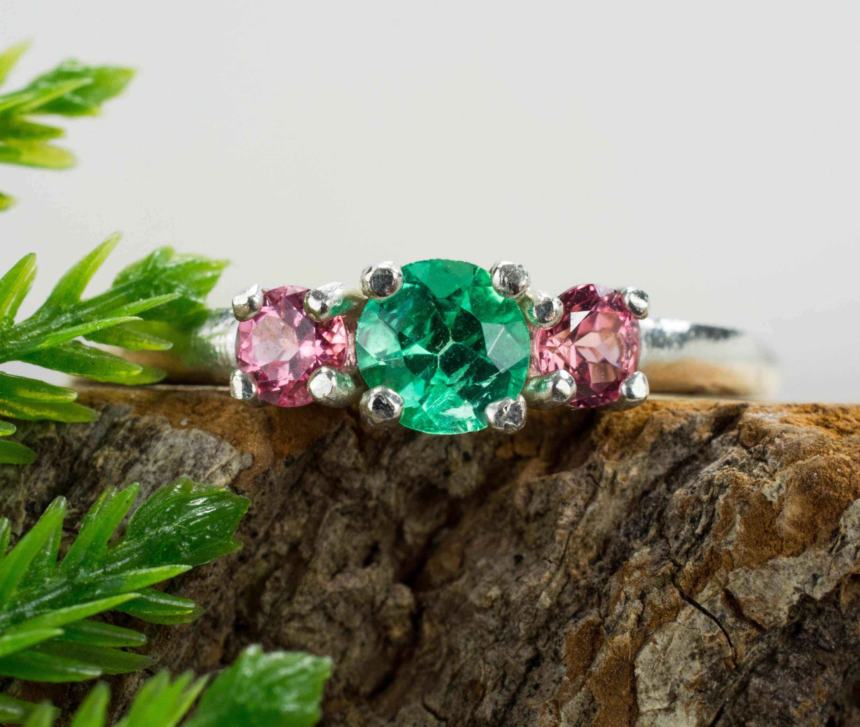 Emerald and Spinel Ring; Genuine Untreated Colombian Emerald and Vietnam Spinel; Emerald Ring; Pink Spinel Ring - Mark Oliver Gems