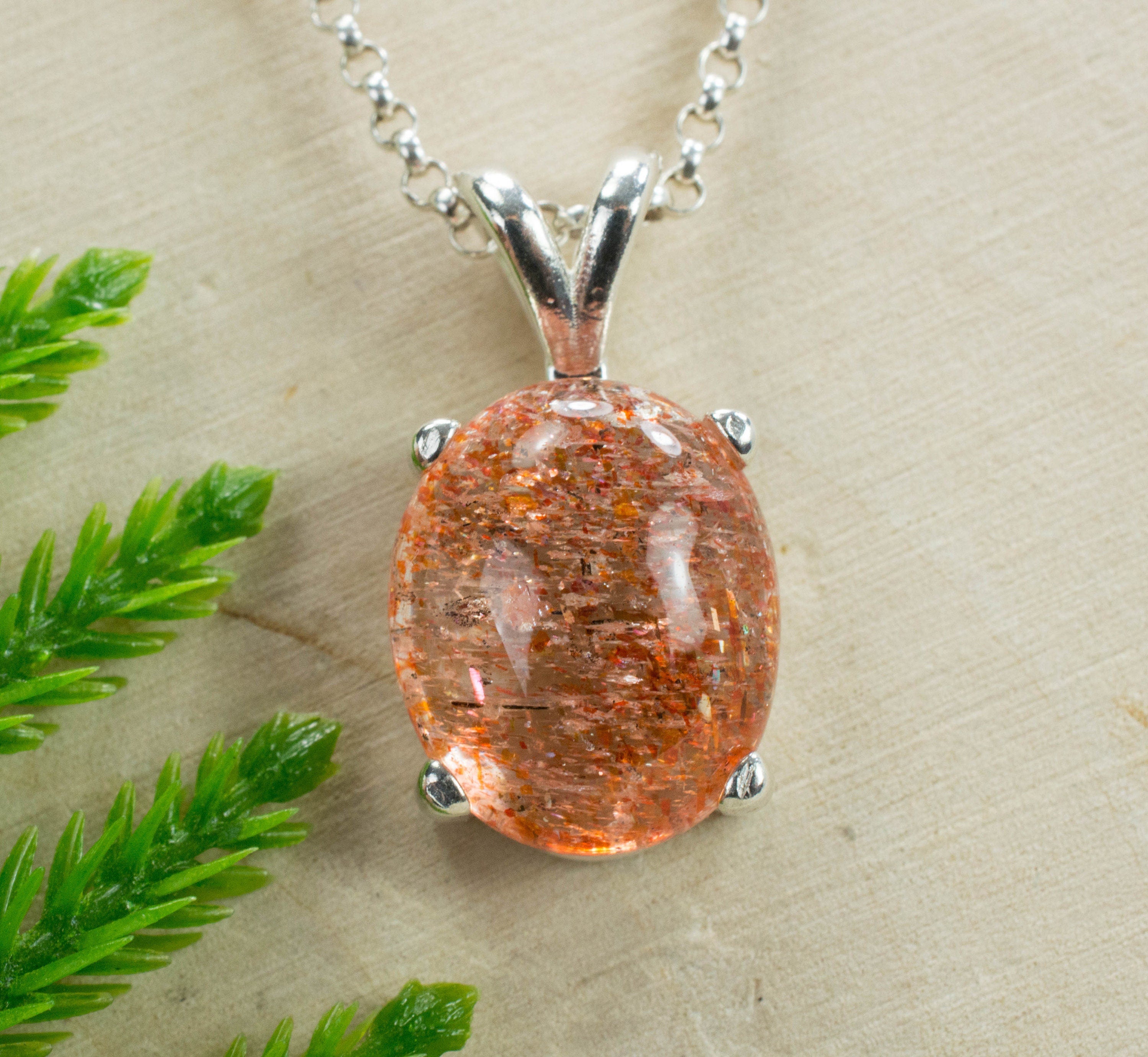 Sunstone Sterling Silver Pendant; Genuine Untreated Tanzanian Strawberry Sunstone; Sunstone Necklace - Mark Oliver Gems