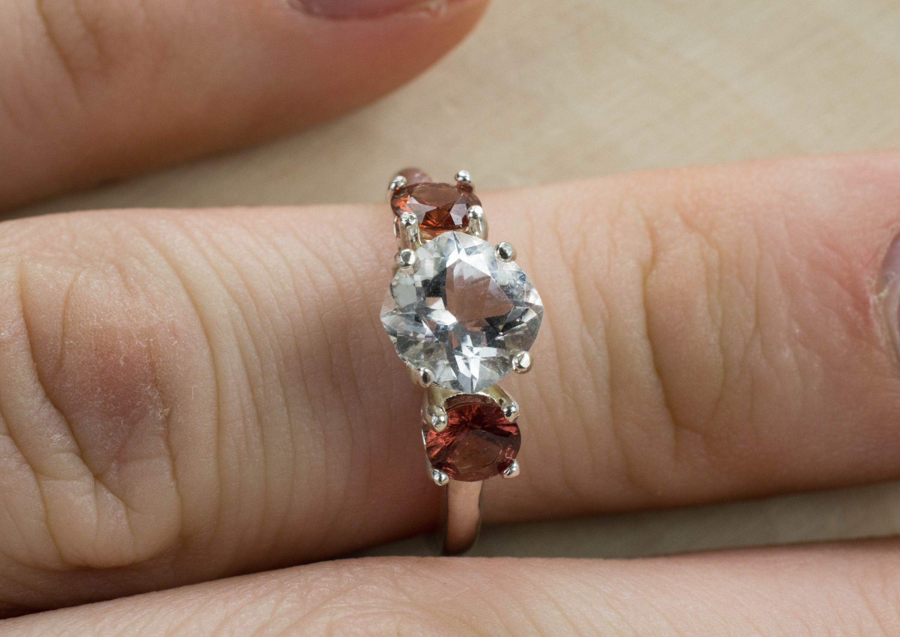 Tanzanian Quartz and Rhodolite Garnet Sterling Silver Ring, Genuine Untreated Mondo Quartz and NC Rhodolite - Mark Oliver Gems