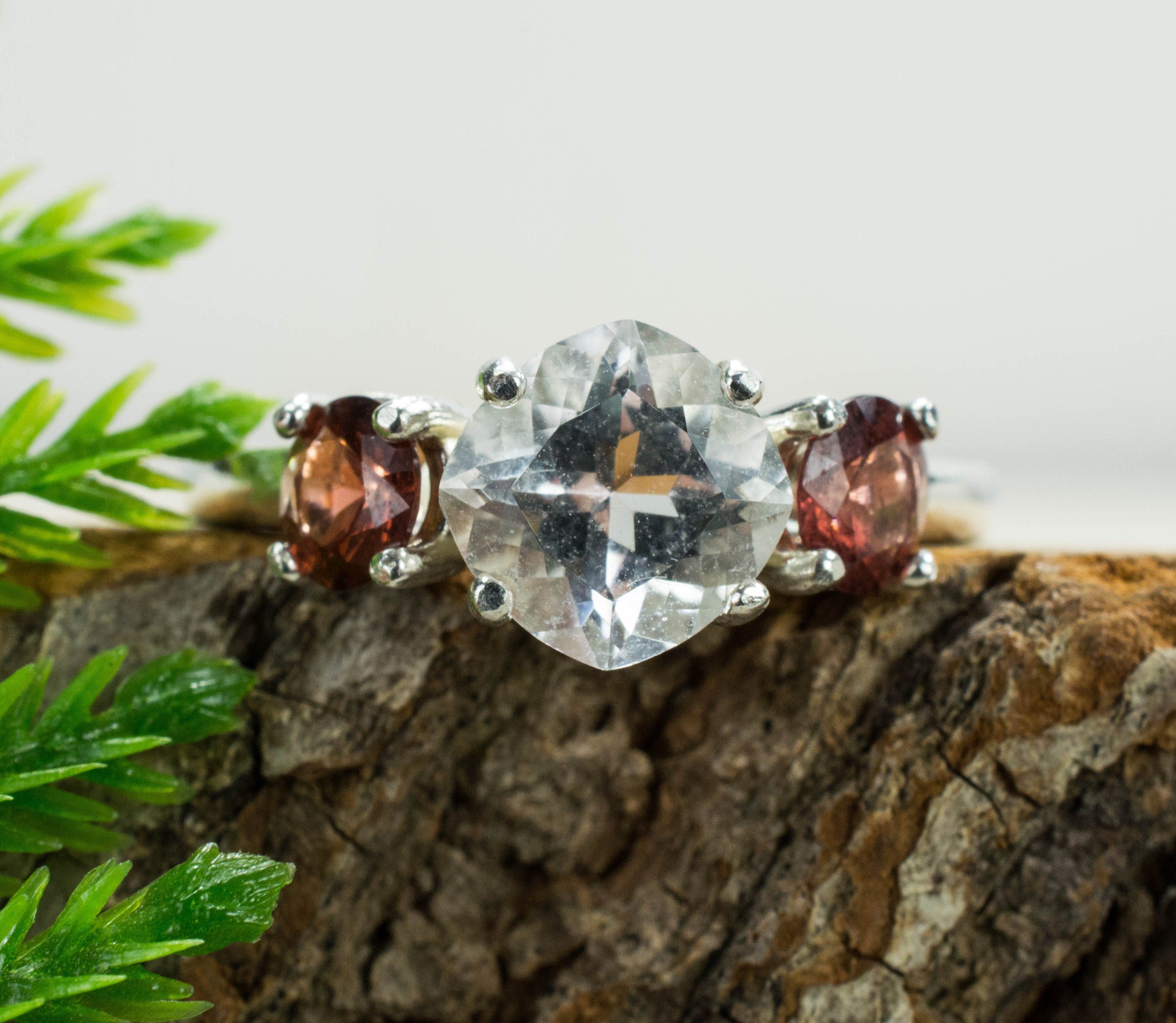 Tanzanian Quartz and Rhodolite Garnet Sterling Silver Ring, Genuine Untreated Mondo Quartz and NC Rhodolite - Mark Oliver Gems