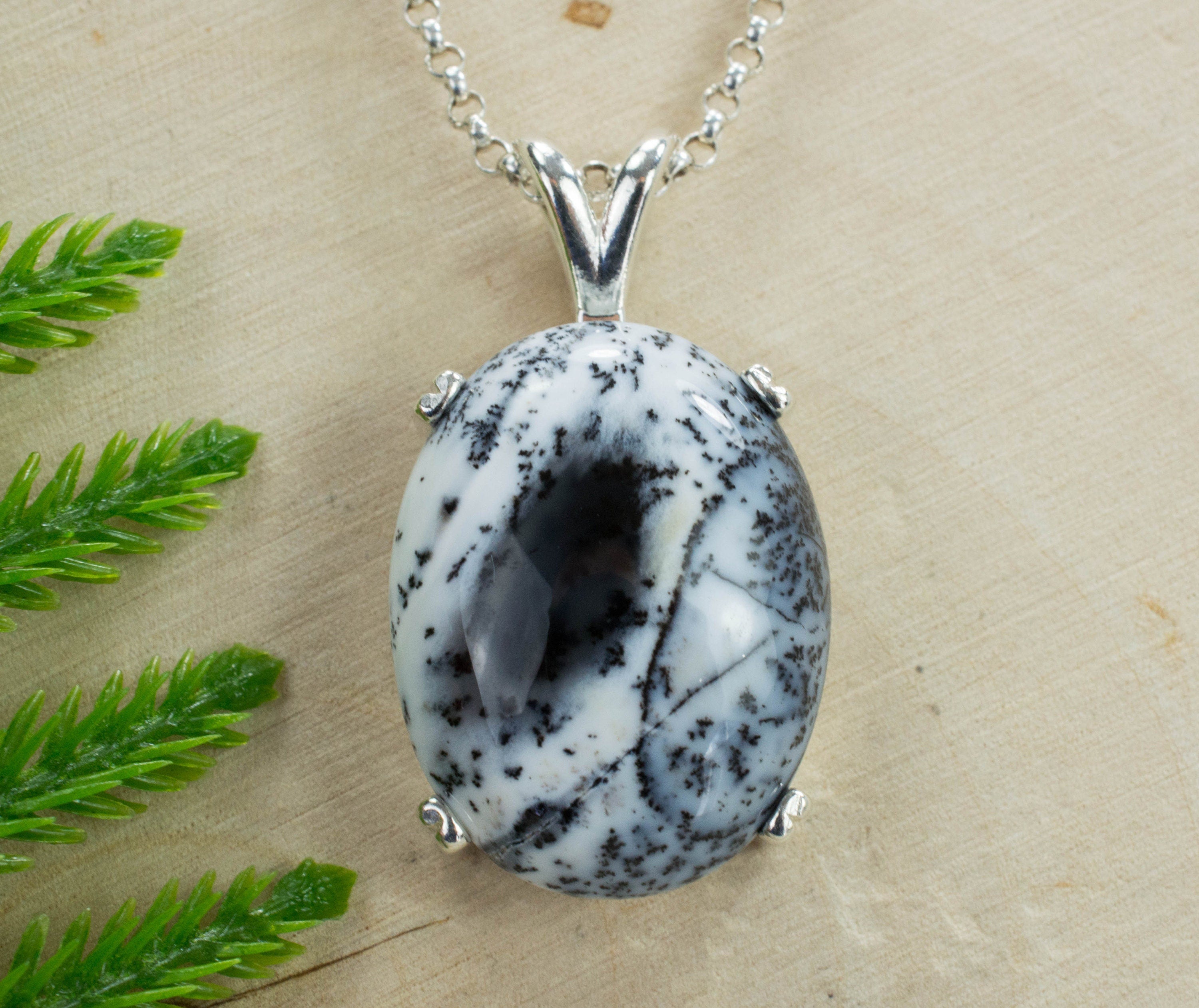 Dendritic Agate Sterling Silver Pendant; Genuine Untreated India Agate; Agate Pendant - Mark Oliver Gems