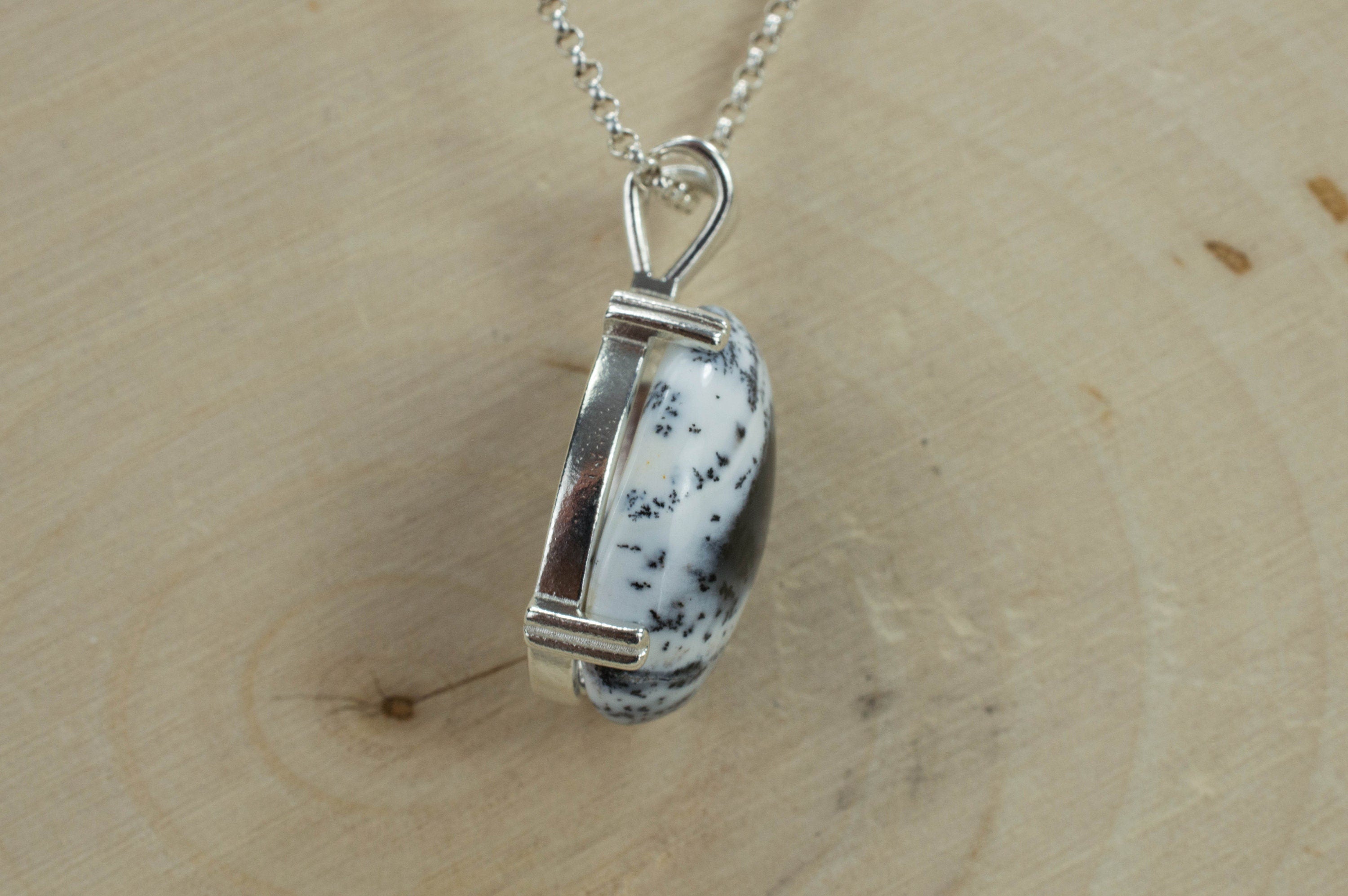 Dendritic Agate Sterling Silver Pendant; Genuine Untreated India Agate; Agate Pendant - Mark Oliver Gems