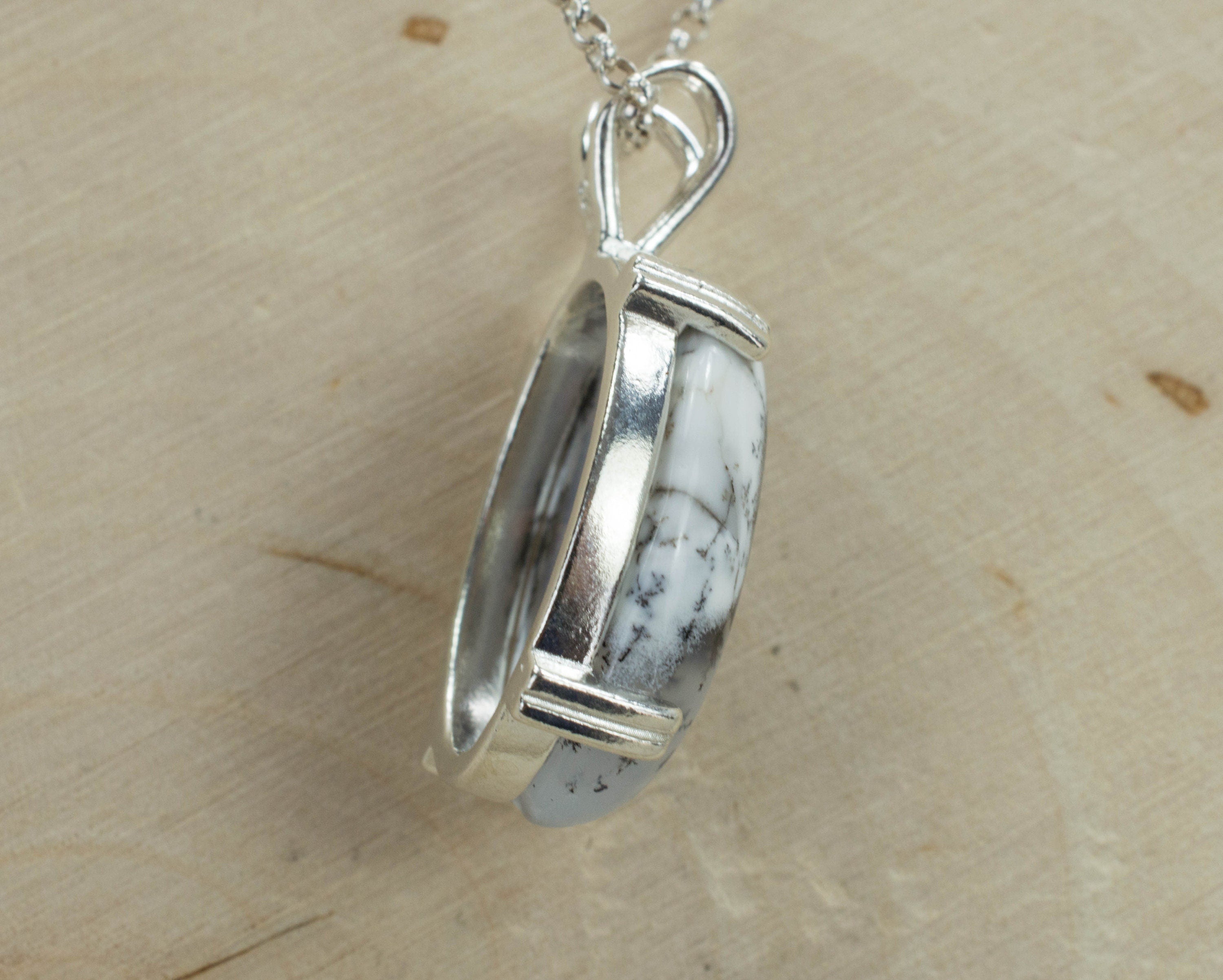 Dendritic Agate Sterling Silver Pendant; Genuine Untreated India Agate; Agate Necklace - Mark Oliver Gems