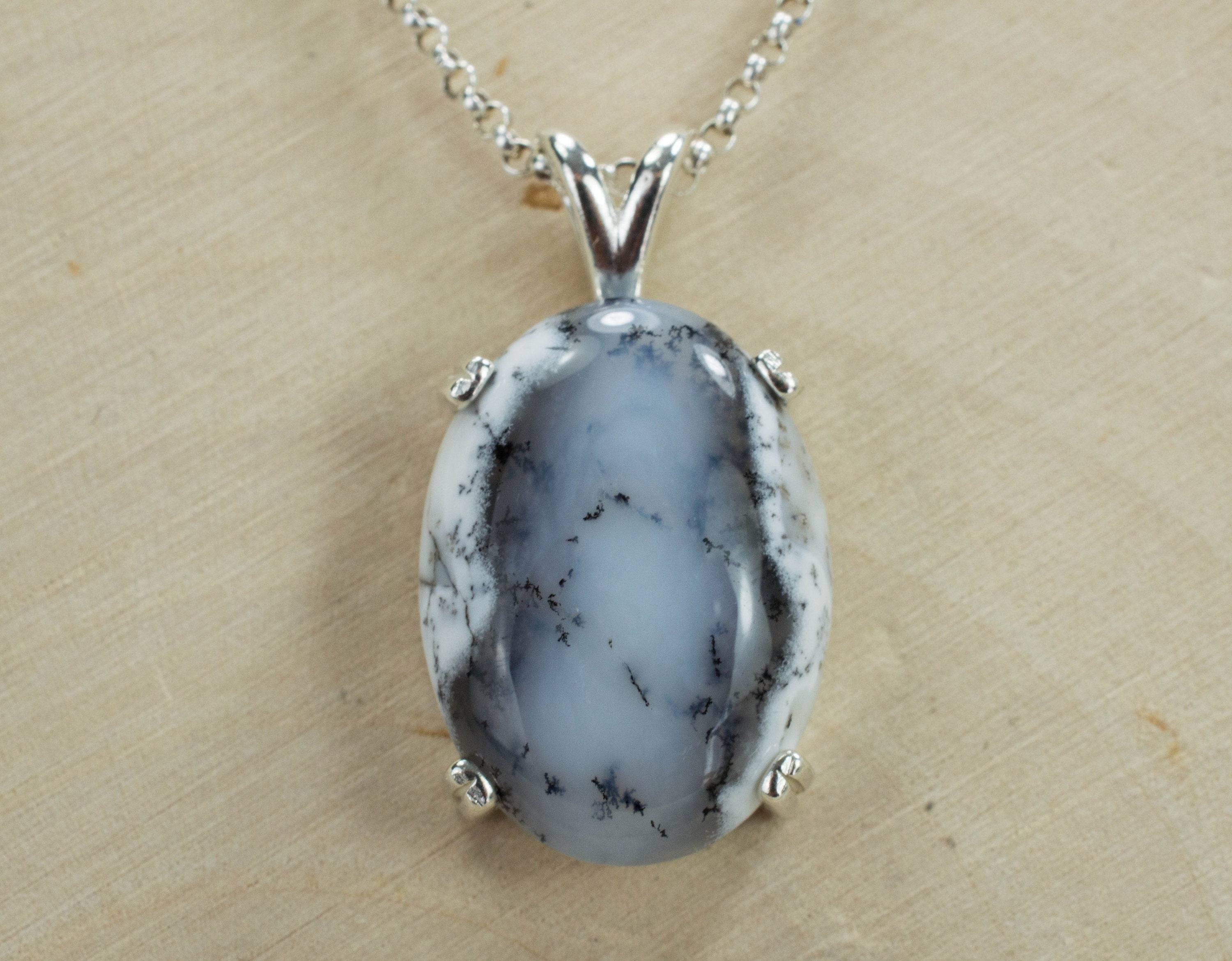 Dendritic Agate Sterling Silver Pendant; Genuine Untreated India Agate; Agate Necklace - Mark Oliver Gems