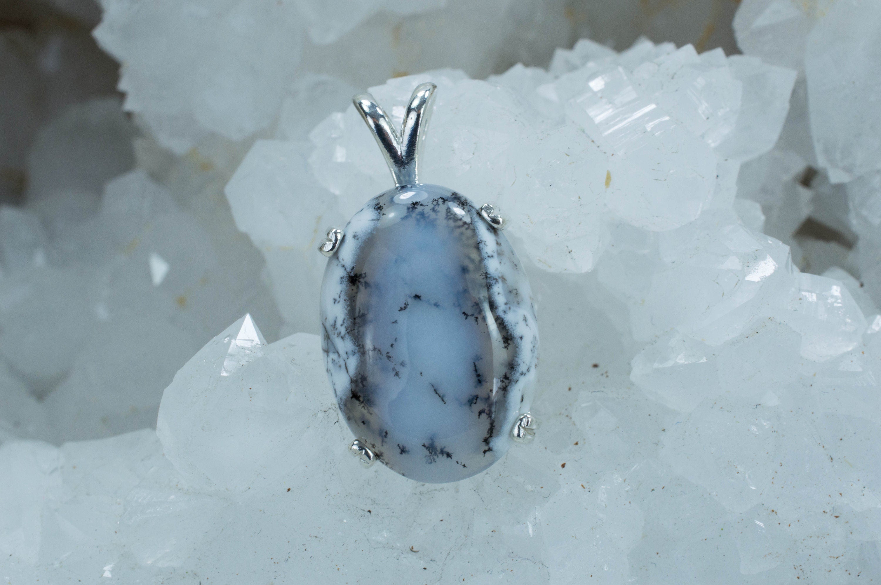 Dendritic Agate Sterling Silver Pendant; Genuine Untreated India Agate; Agate Necklace - Mark Oliver Gems