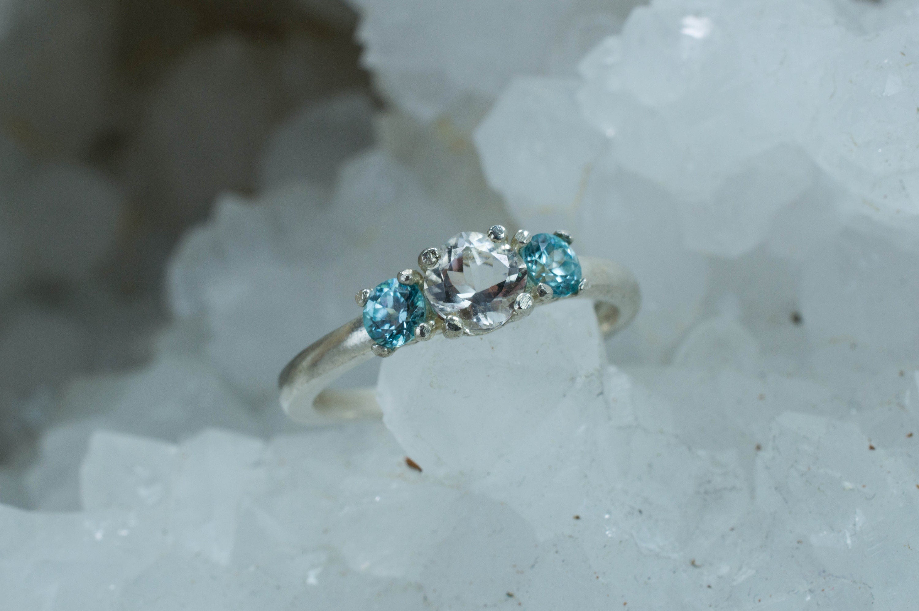 Tanzanian Quartz and Blue Zircon Sterling Silver Ring, Genuine Untreated Mondo Quartz and Cambodian Zircon; Blue Zircon Ring; Quartz Ring - Mark Oliver Gems
