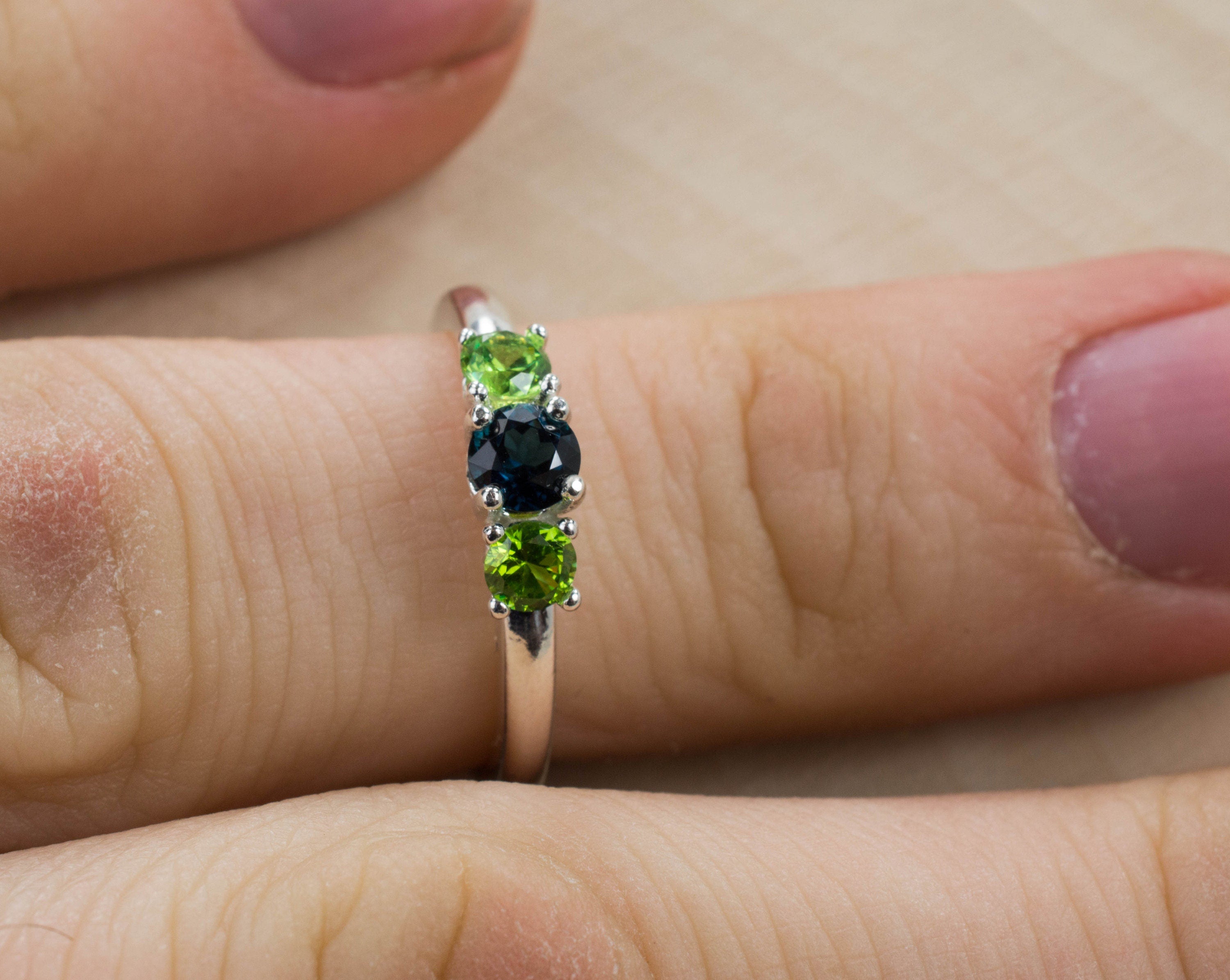 Indicolite Tourmaline and Demantoid Garnet Ring, Genuine Brazilian Indicolite and Demantoid Garnet; Demantoid Ring - Mark Oliver Gems