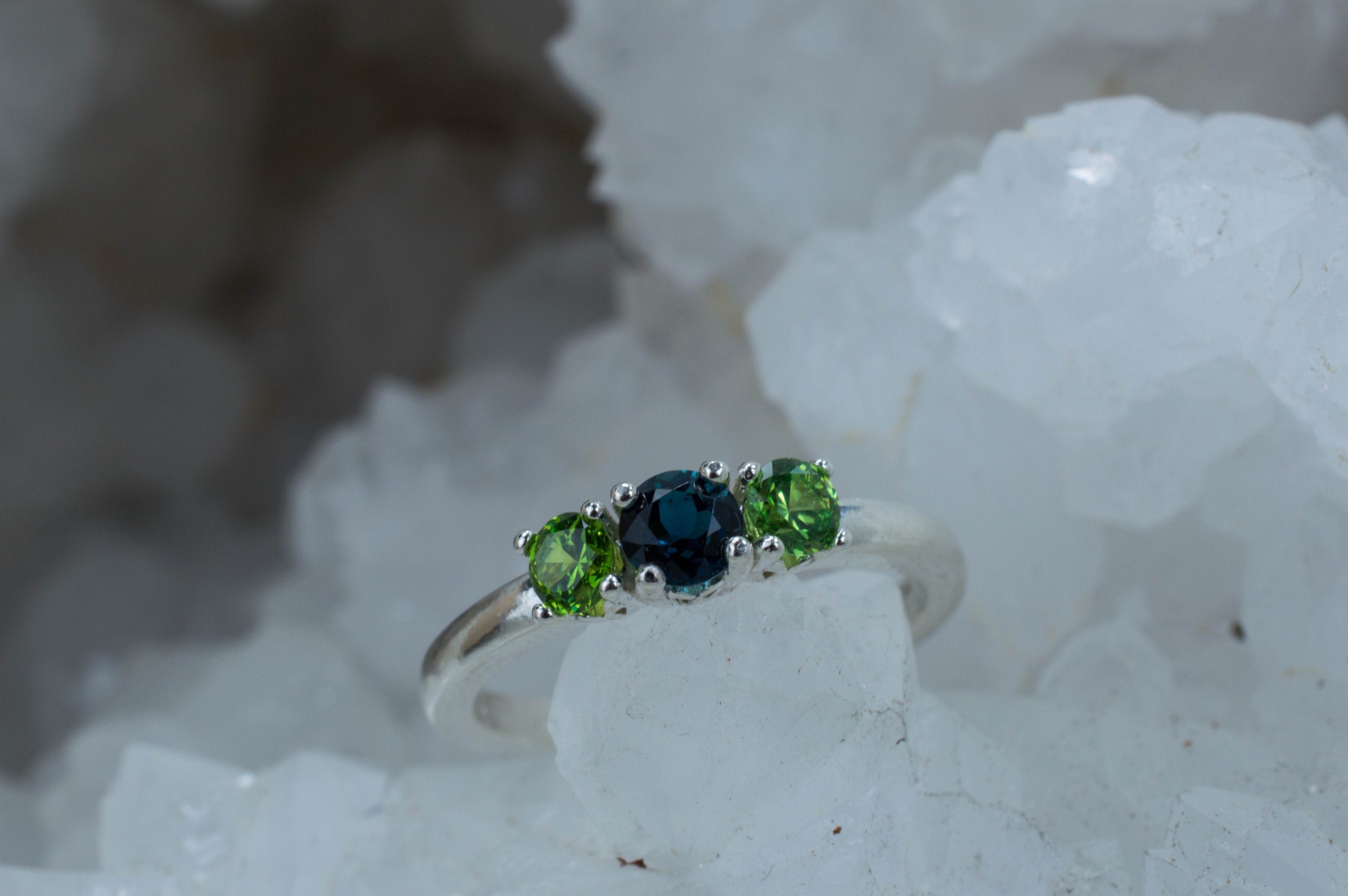 Indicolite Tourmaline and Demantoid Garnet Ring, Genuine Brazilian Indicolite and Demantoid Garnet; Demantoid Ring - Mark Oliver Gems
