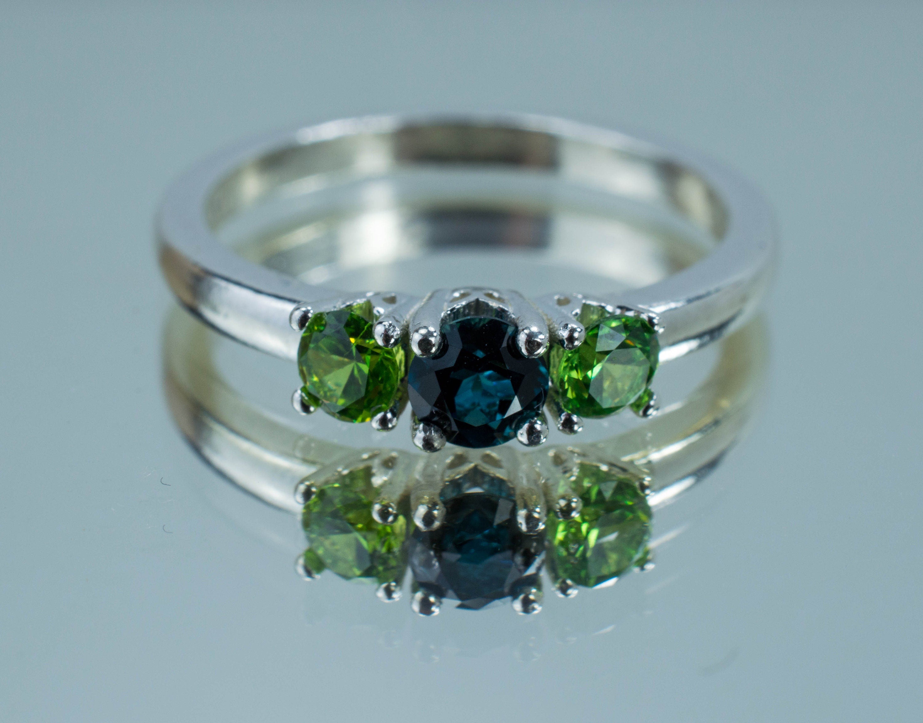 Indicolite Tourmaline and Demantoid Garnet Ring, Genuine Brazilian Indicolite and Demantoid Garnet; Demantoid Ring - Mark Oliver Gems