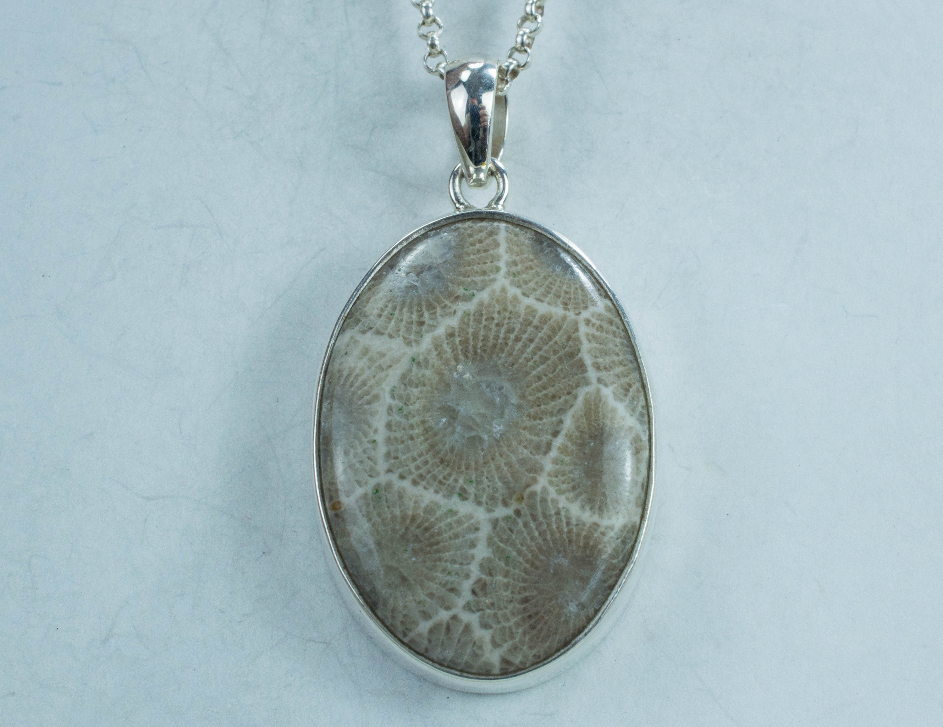 Petoskey Stone Sterling Silver Pendant; Genuine Untreated Michigan Fossil Coral; Petoskey Stone Necklace - Mark Oliver Gems