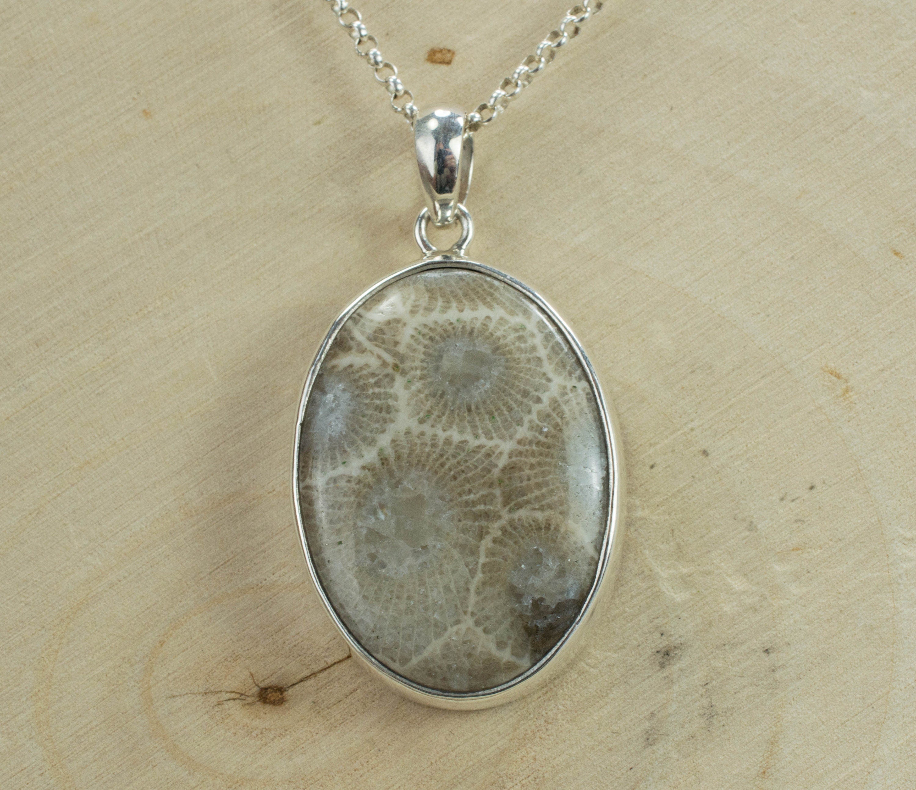 Petoskey Stone Sterling Silver Pendant; Genuine Untreated Michigan Fossil Coral; Petoskey Stone - Mark Oliver Gems