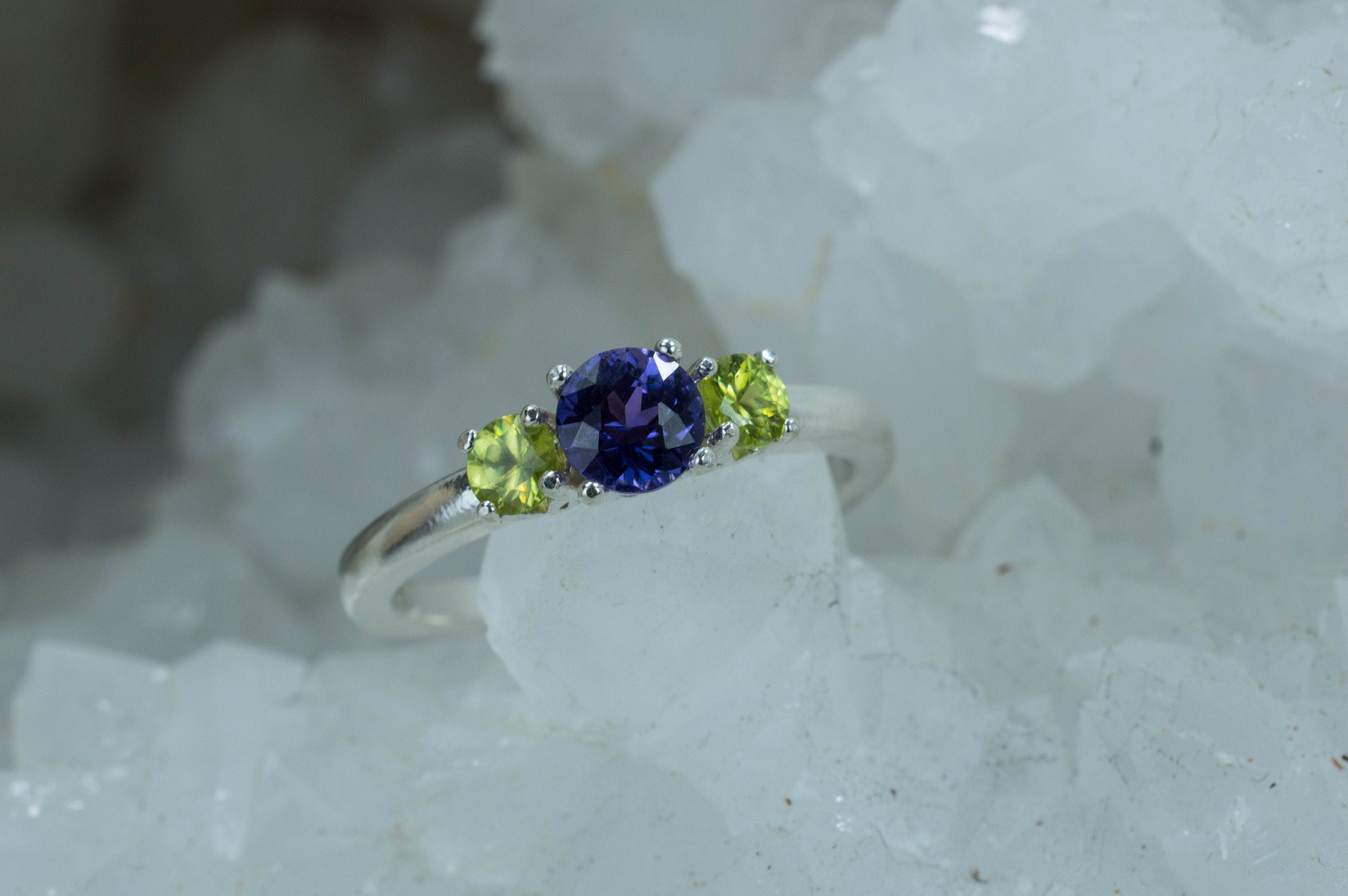 Purple Sapphire and Sphene Ring, Genuine Untreated Sapphire and Sphene; Sapphire Ring; Sphene Ring - Mark Oliver Gems