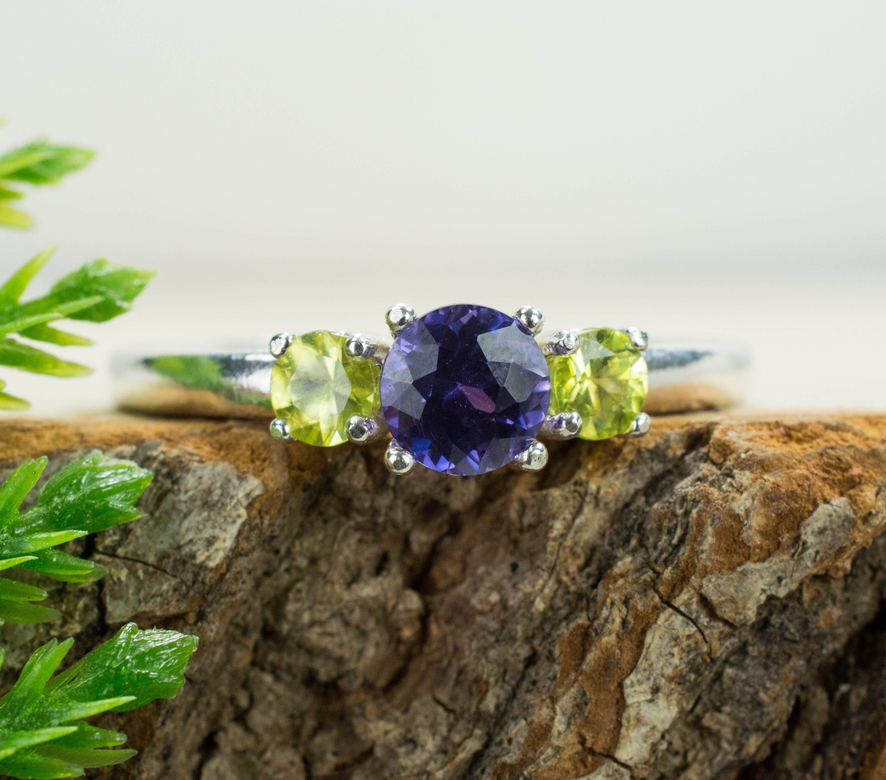 Purple Sapphire and Sphene Ring, Genuine Untreated Sapphire and Sphene; Sapphire Ring; Sphene Ring - Mark Oliver Gems