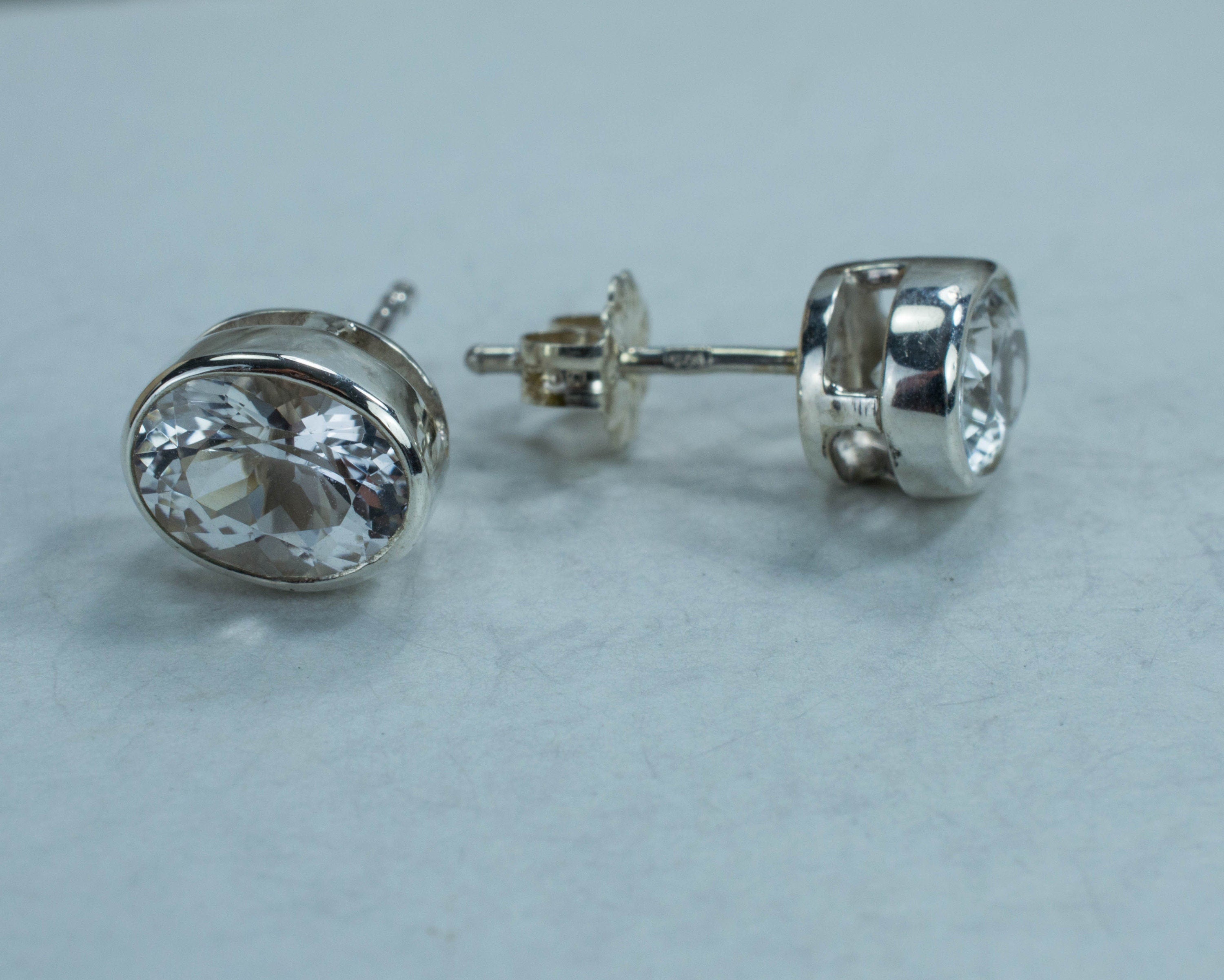 Silver Topaz Sterling Silver Earrings; Genuine Untreated Brazilian Topaz; Topaz Earrings - Mark Oliver Gems