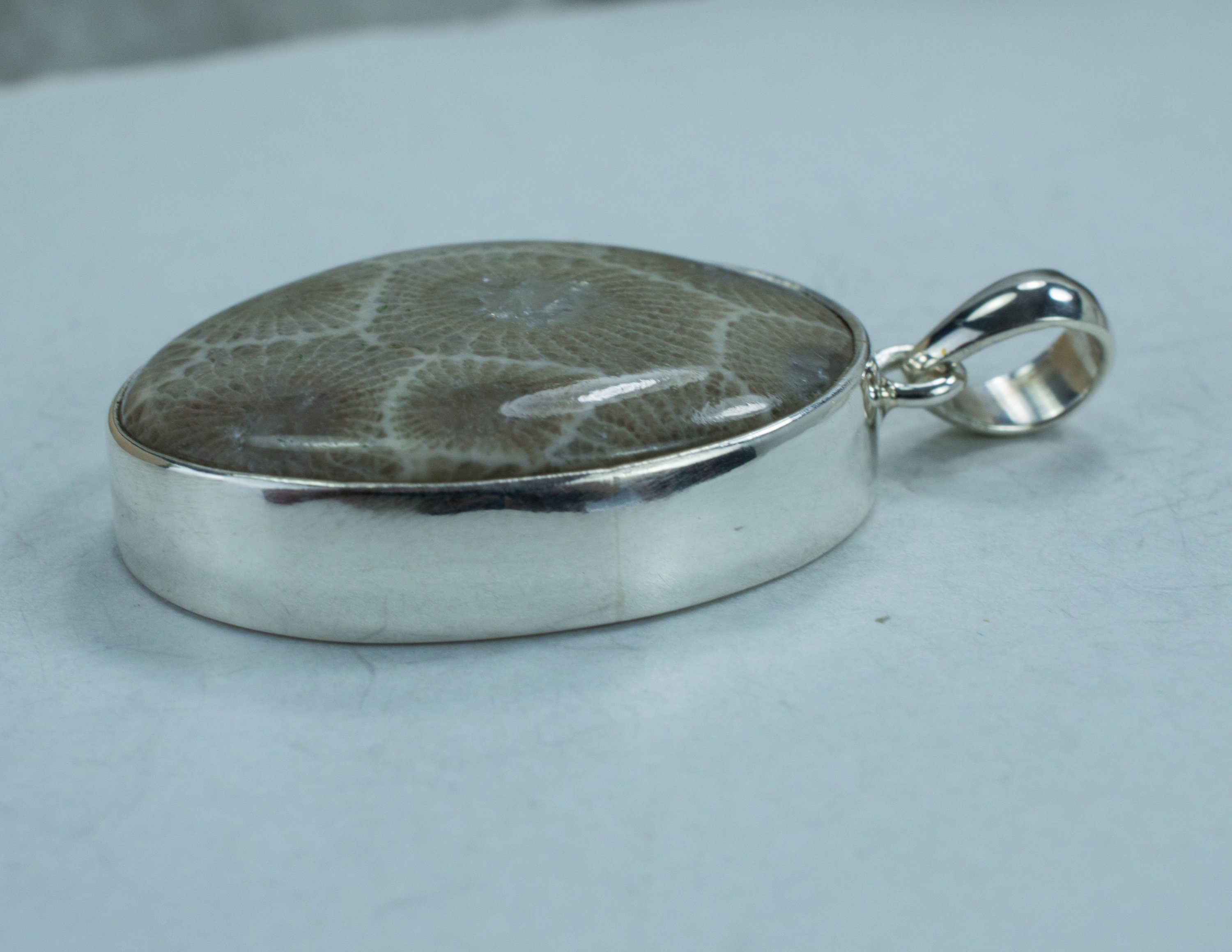 Petoskey Stone Sterling Silver Pendant; Genuine Untreated Michigan Fossil Coral; Petoskey Stone Necklace - Mark Oliver Gems