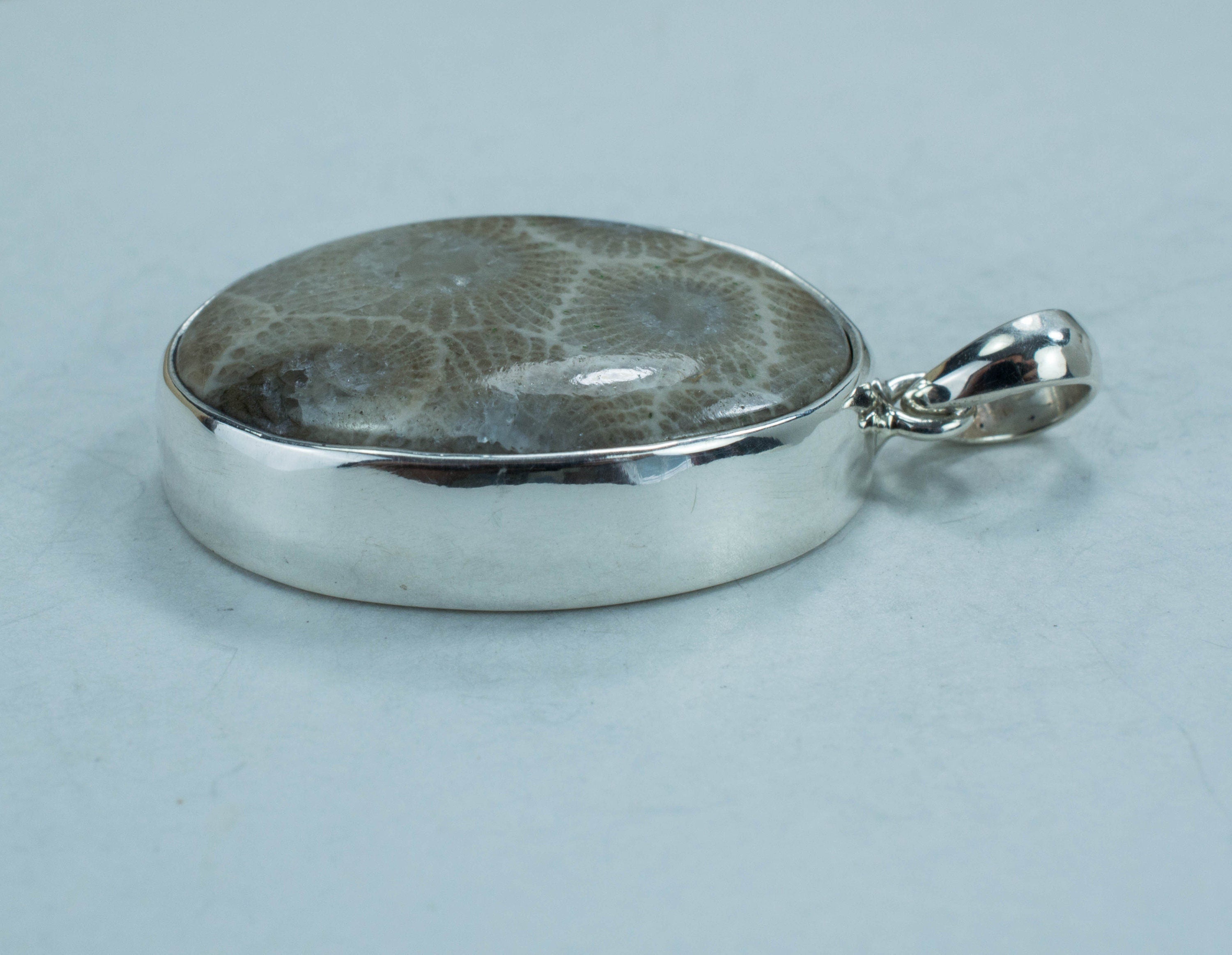 Petoskey Stone Sterling Silver Pendant; Genuine Untreated Michigan Fossil Coral; Petoskey Stone - Mark Oliver Gems