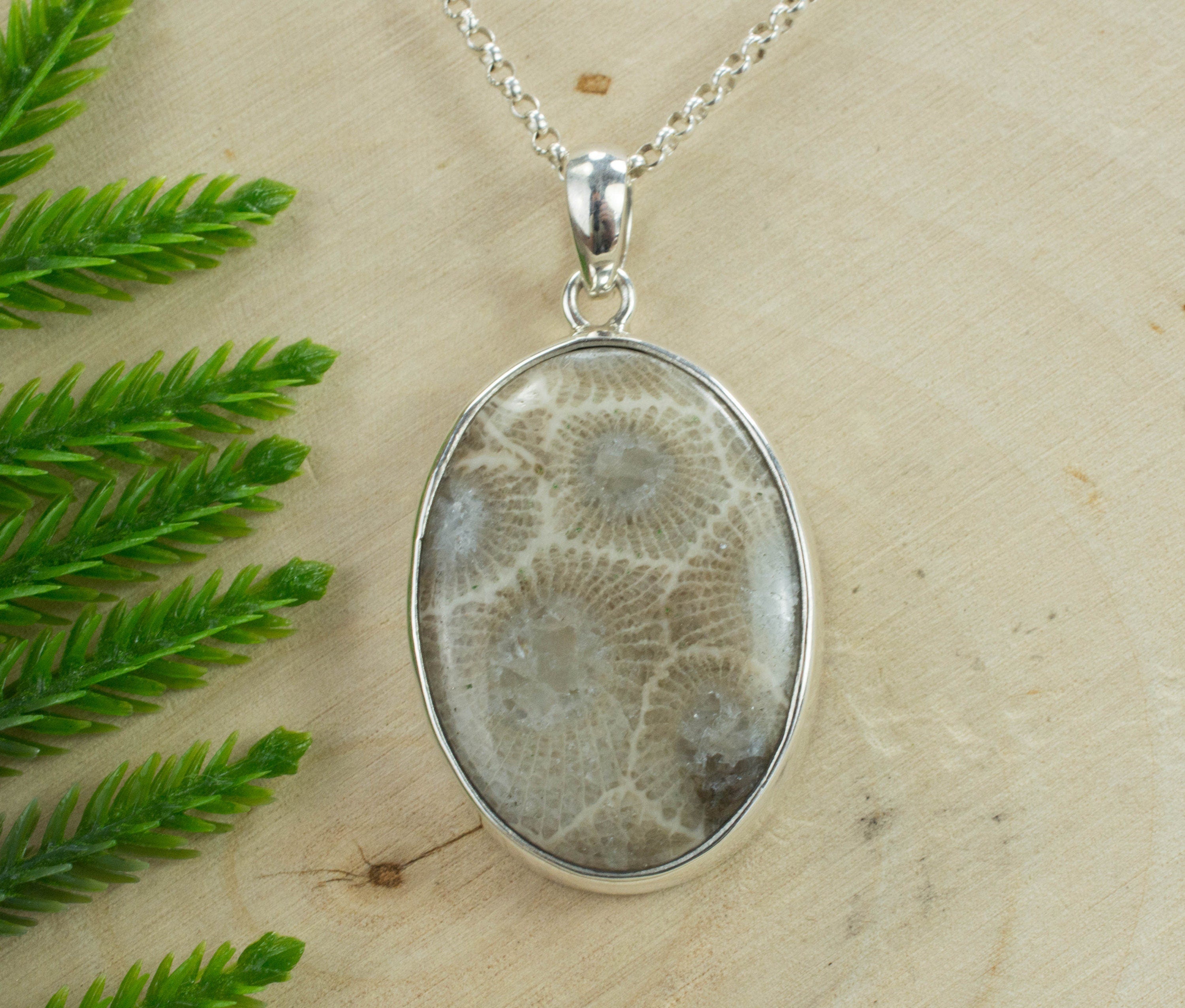 Petoskey Stone Sterling Silver Pendant; Genuine Untreated Michigan Fossil Coral; Petoskey Stone - Mark Oliver Gems