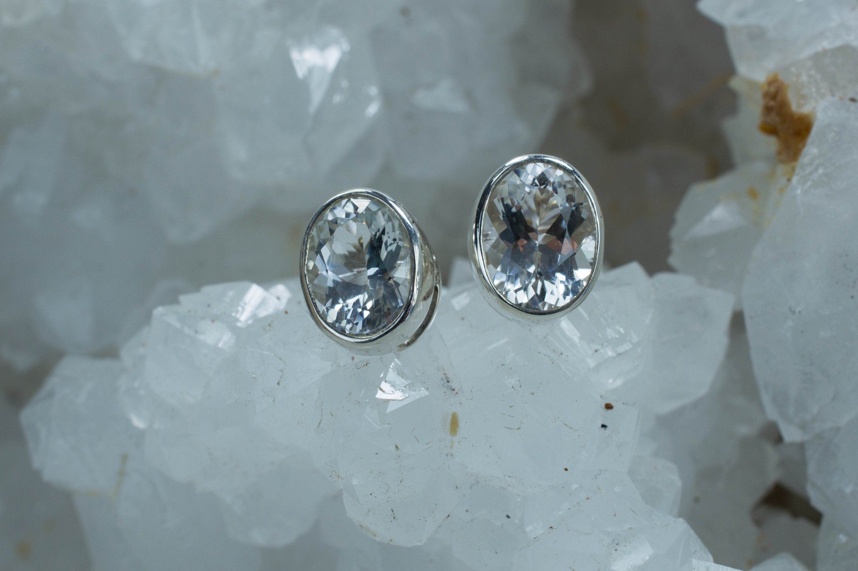 Silver Topaz Sterling Silver Earrings; Genuine Untreated Brazilian Topaz; Topaz Earrings - Mark Oliver Gems