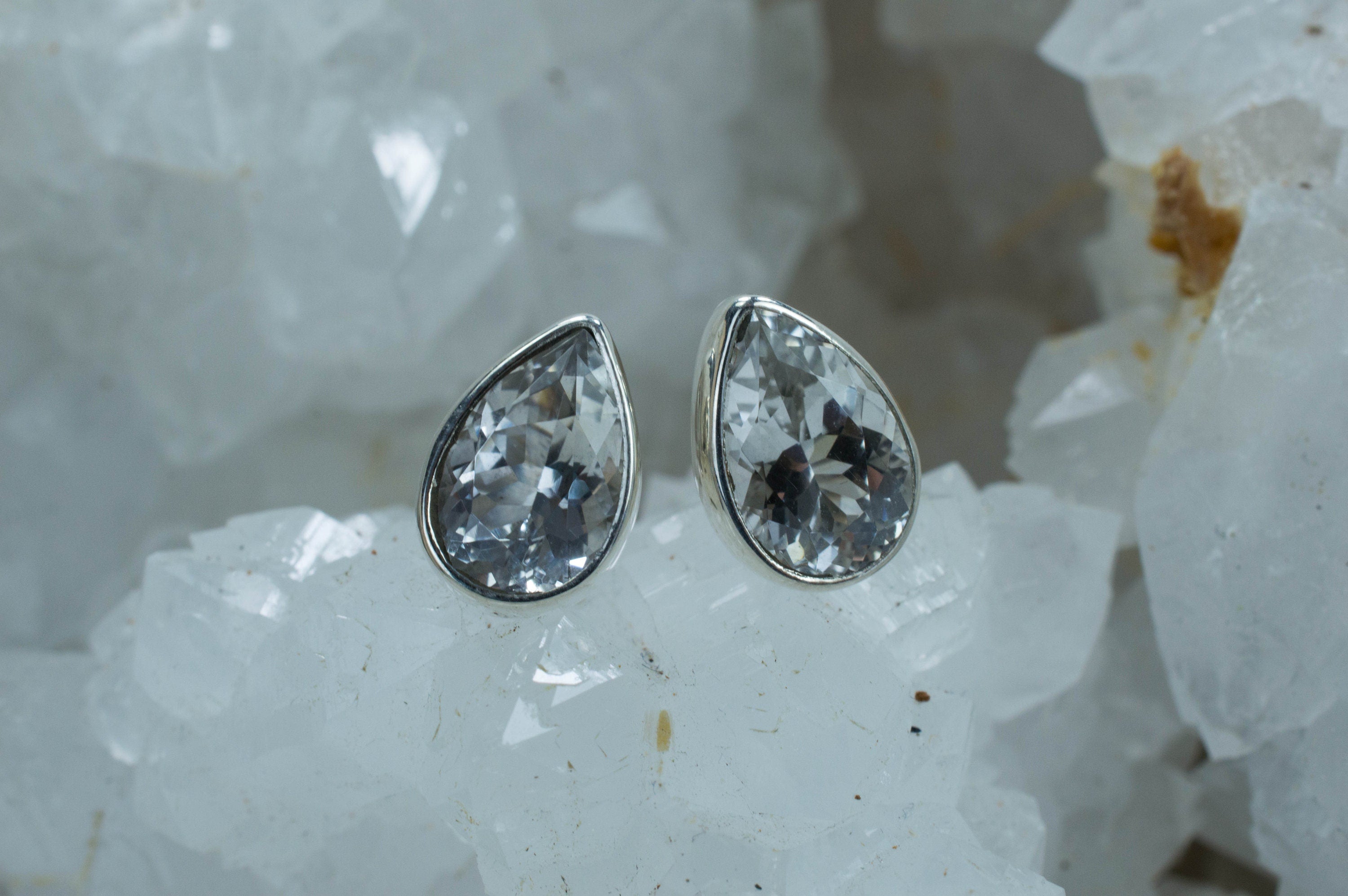 Topaz Sterling Silver Earrings; Genuine Untreated Brazilian Topaz - Mark Oliver Gems